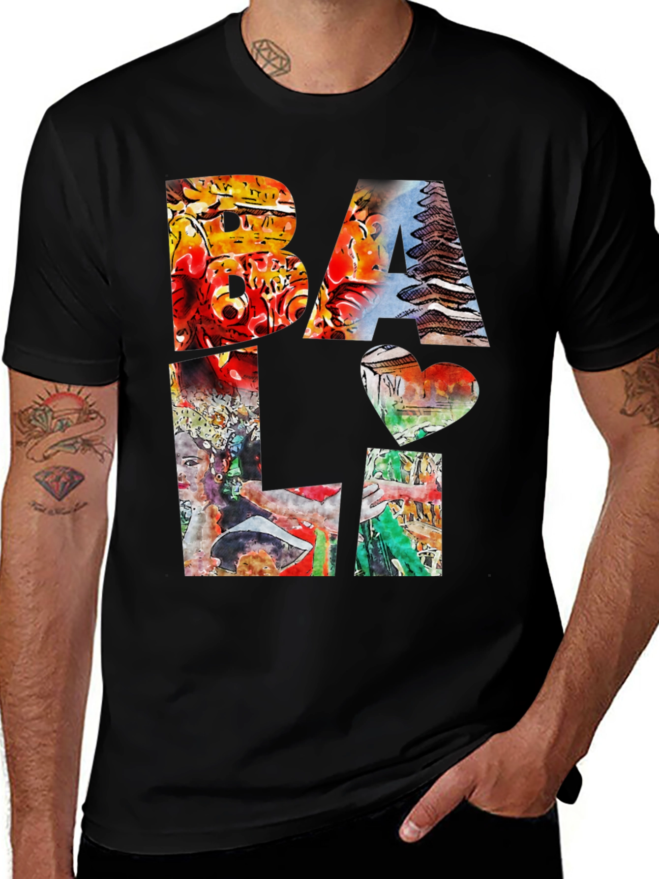 Variant 25 of Bali Graphic Print Men's Black T-Shirt