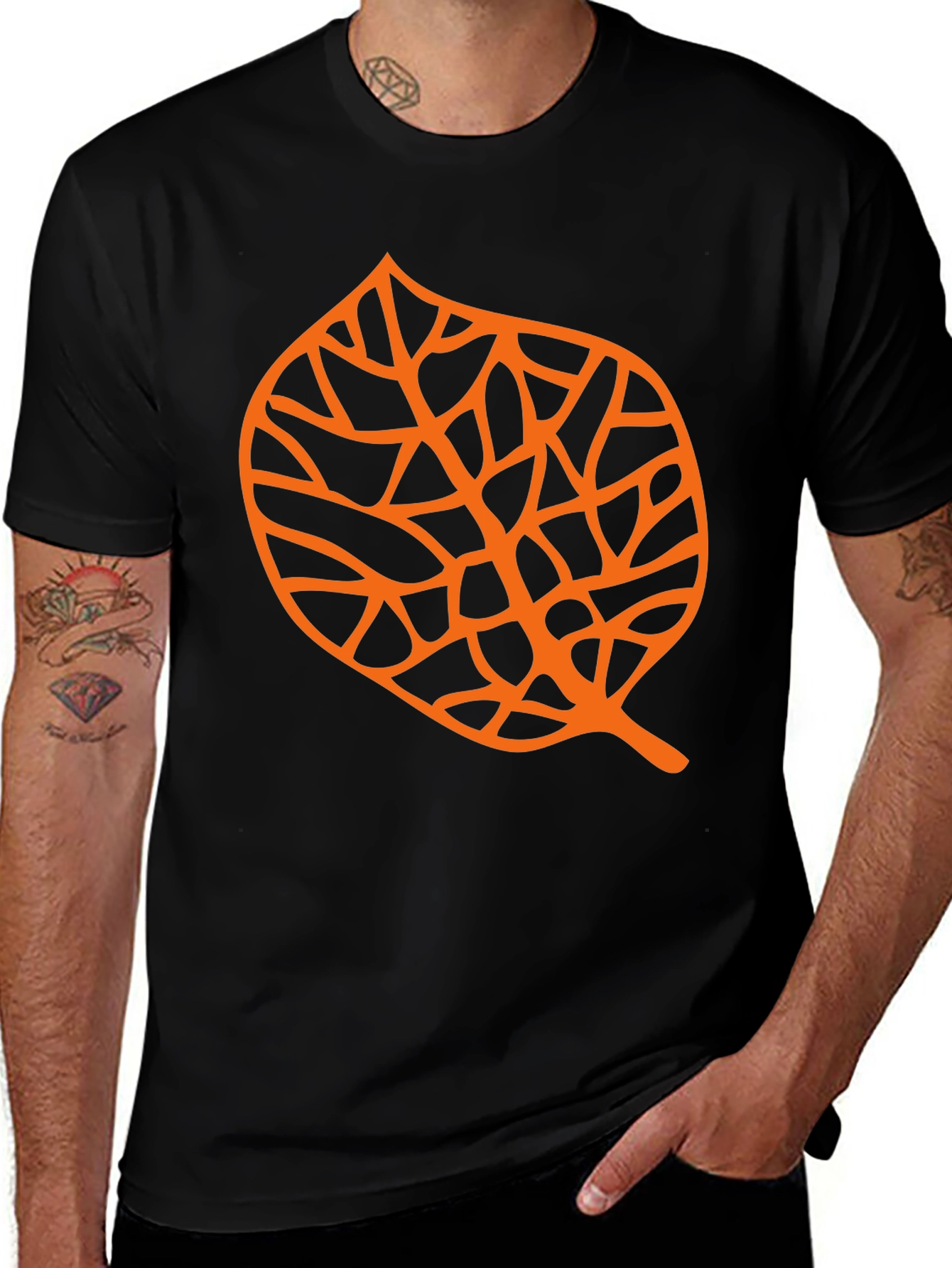 Variant 9 of Leaf Graphic Black T-Shirt - Nature Inspired Design