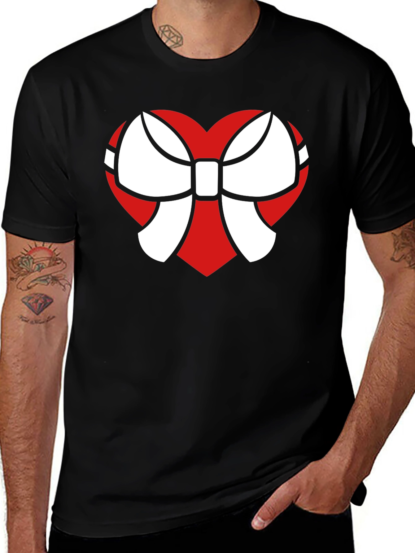Variant 4 of Heart Bow Graphic Tee - Stylish Black Cotton T-Shirt