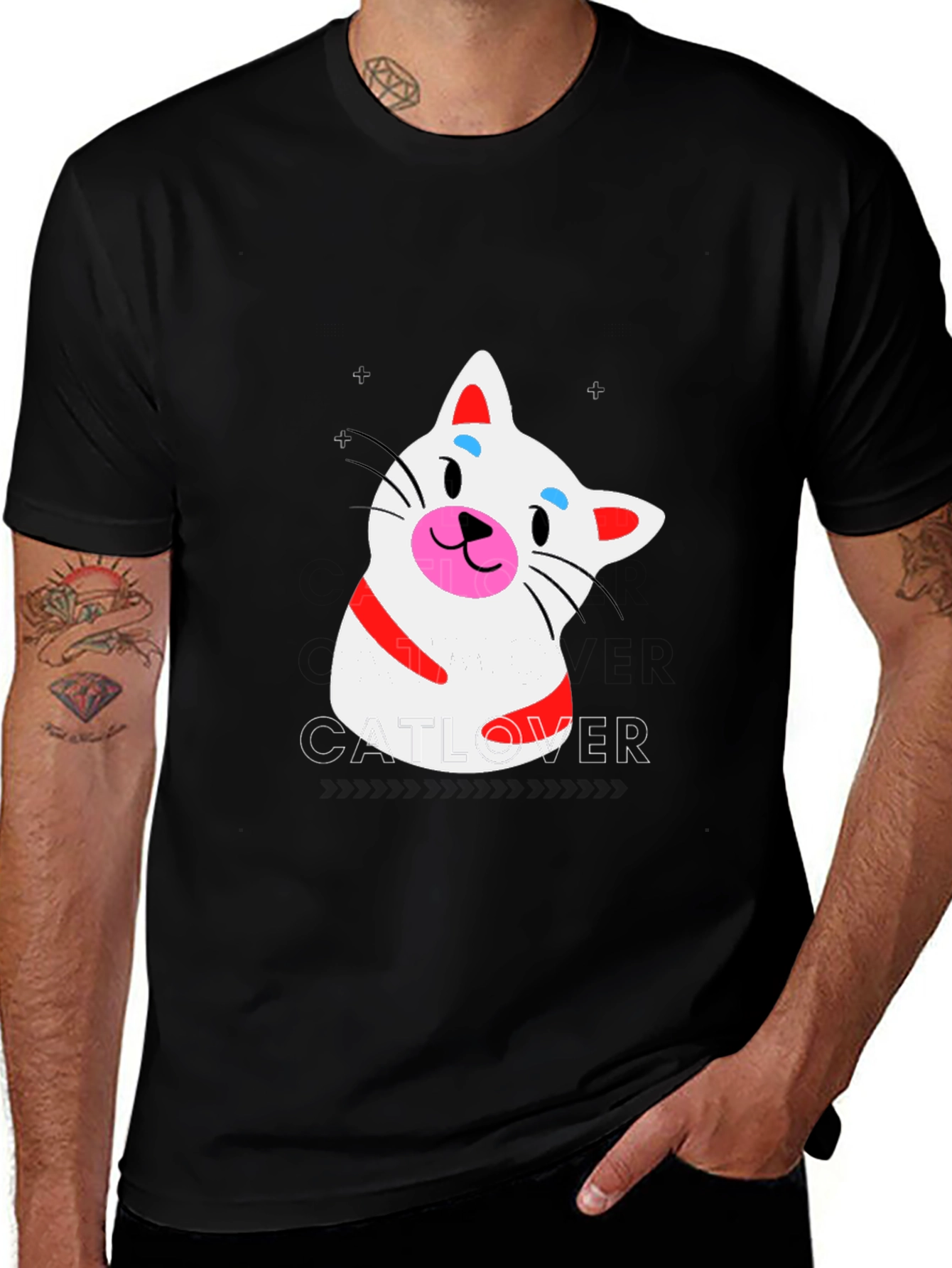 Variant 8 of Cat Lover T-Shirt - Black Crew Neck Tee