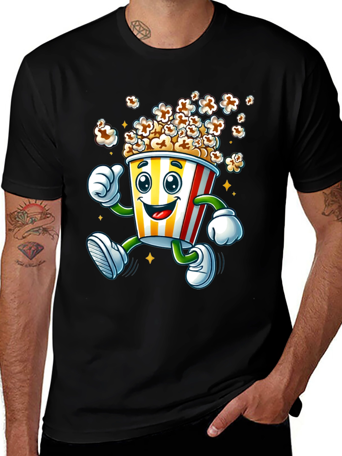 Variant 26 of Fun Popcorn Cartoon Graphic Black T-Shirt