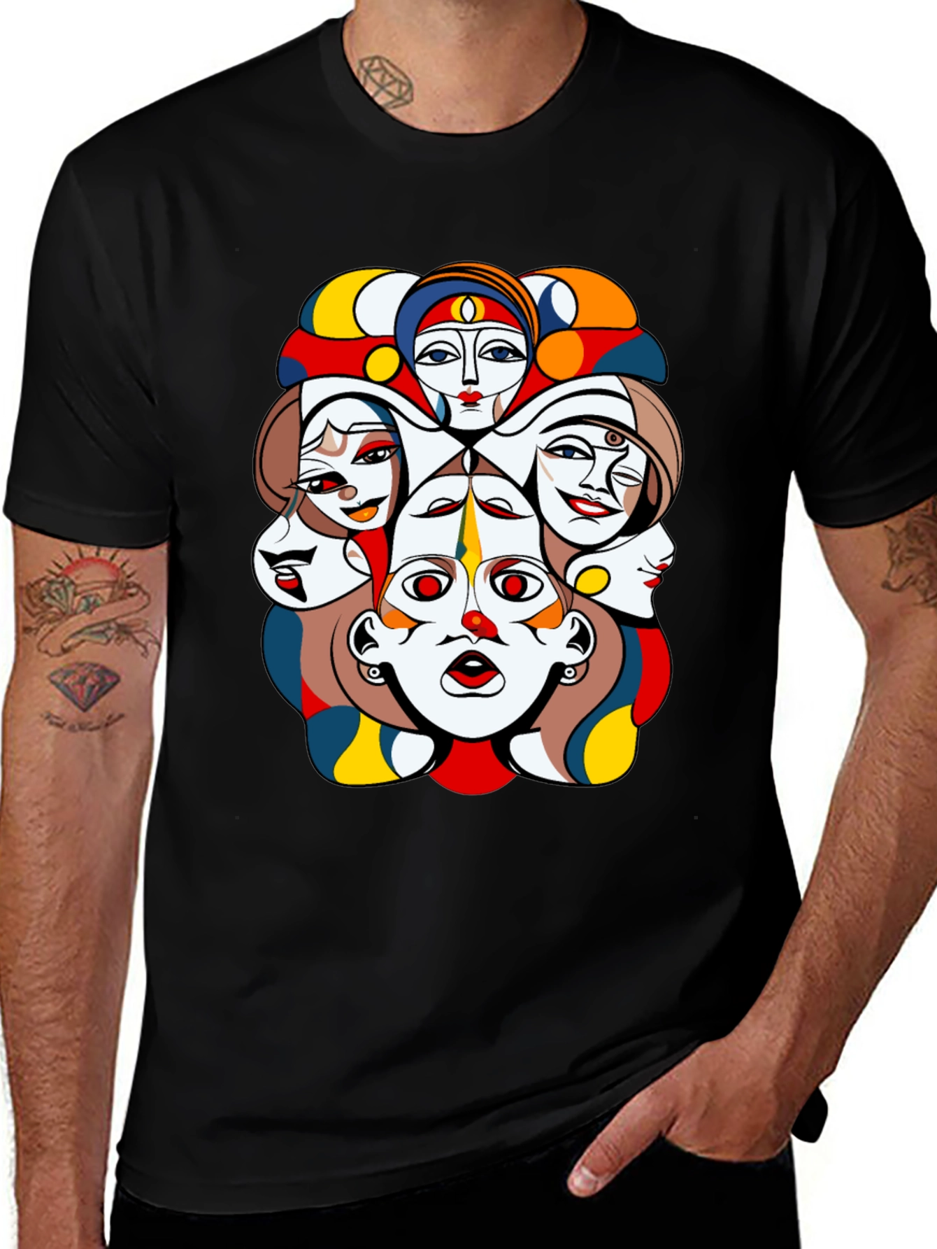 Variant 11 of Abstract Faces Graphic Tee - Unique Art T-Shirt