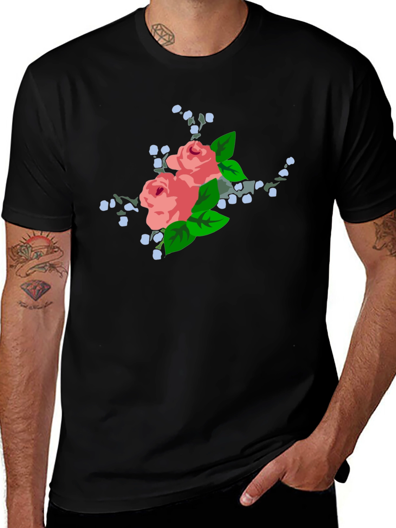Variant 23 of Floral Rose Graphic Black T-Shirt