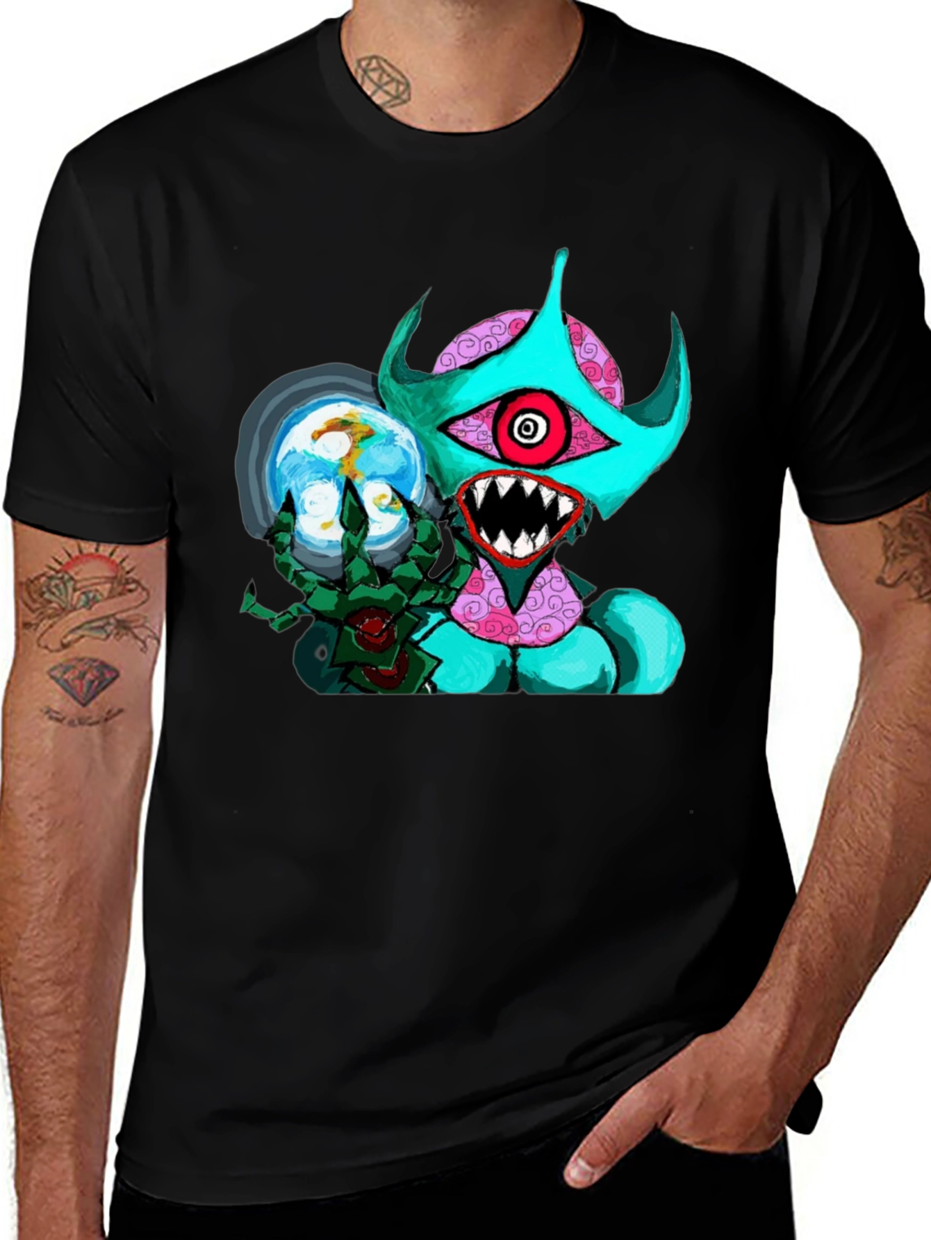 Black Monster Graphic Black T-Shirt - Unique Design main image