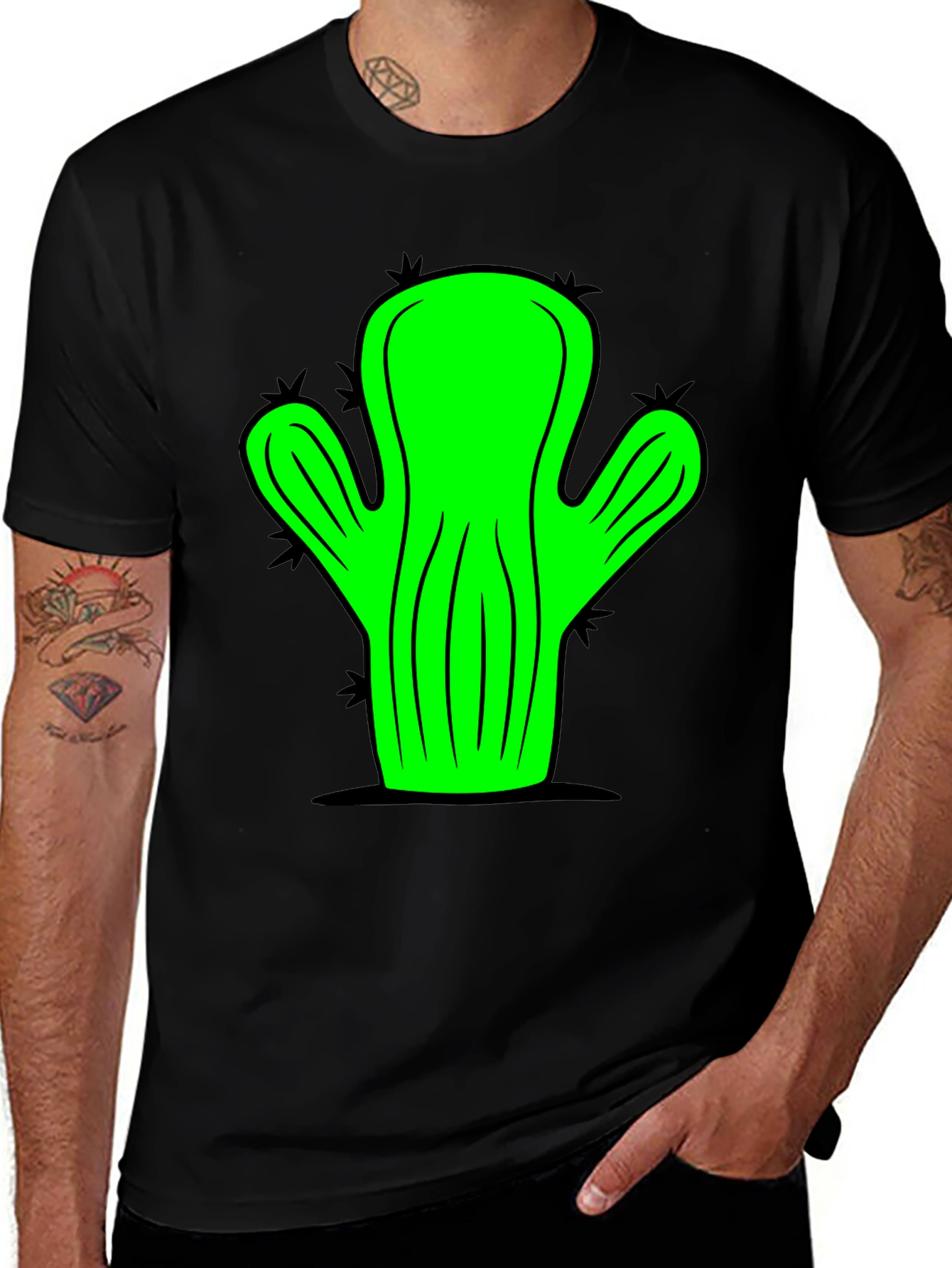 Variant 4 of Cactus Graphic Tee - Trendy Men's Black T-Shirt
