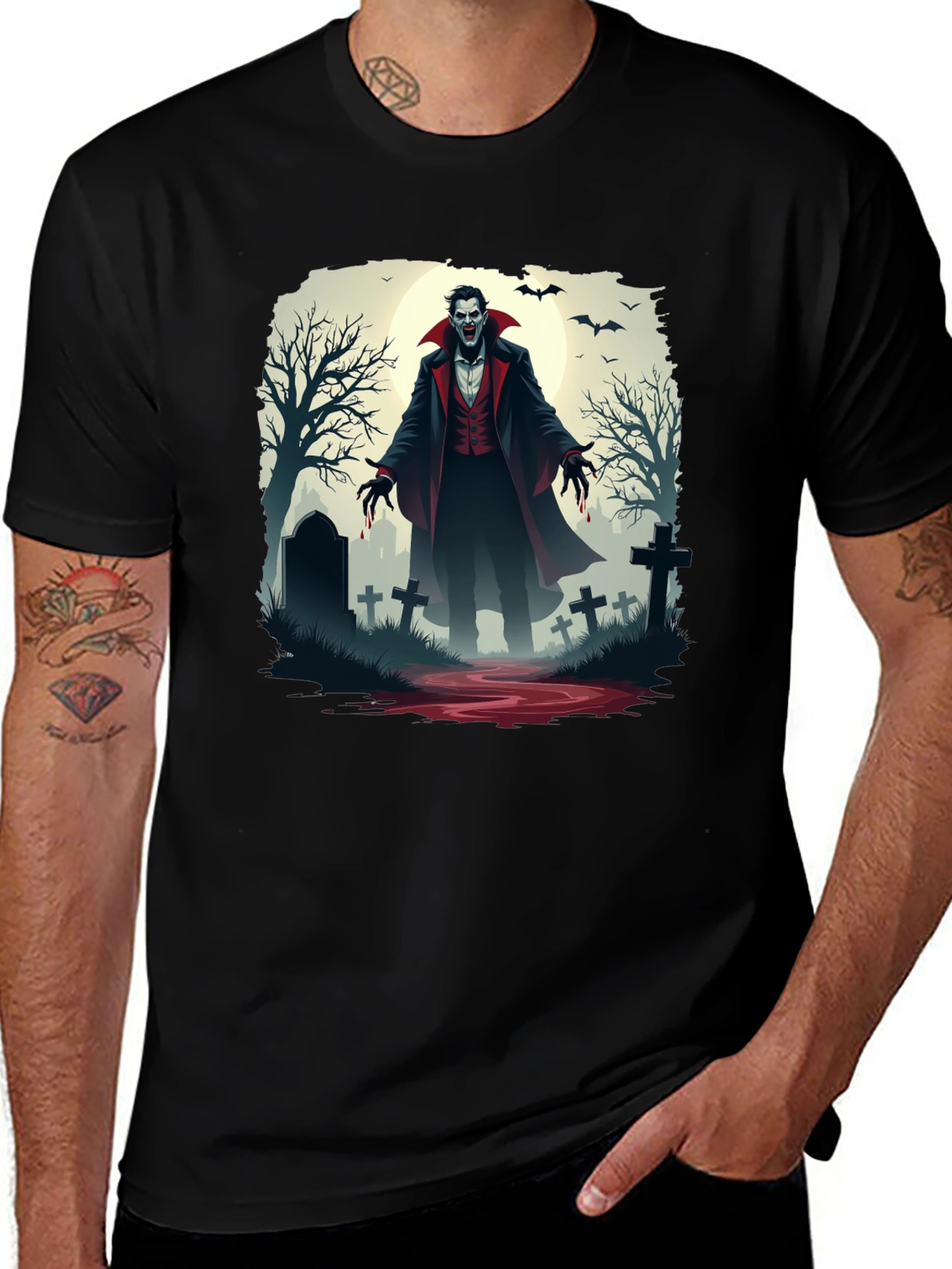 Vampire Graveyard Graphic Tee - Halloween Style