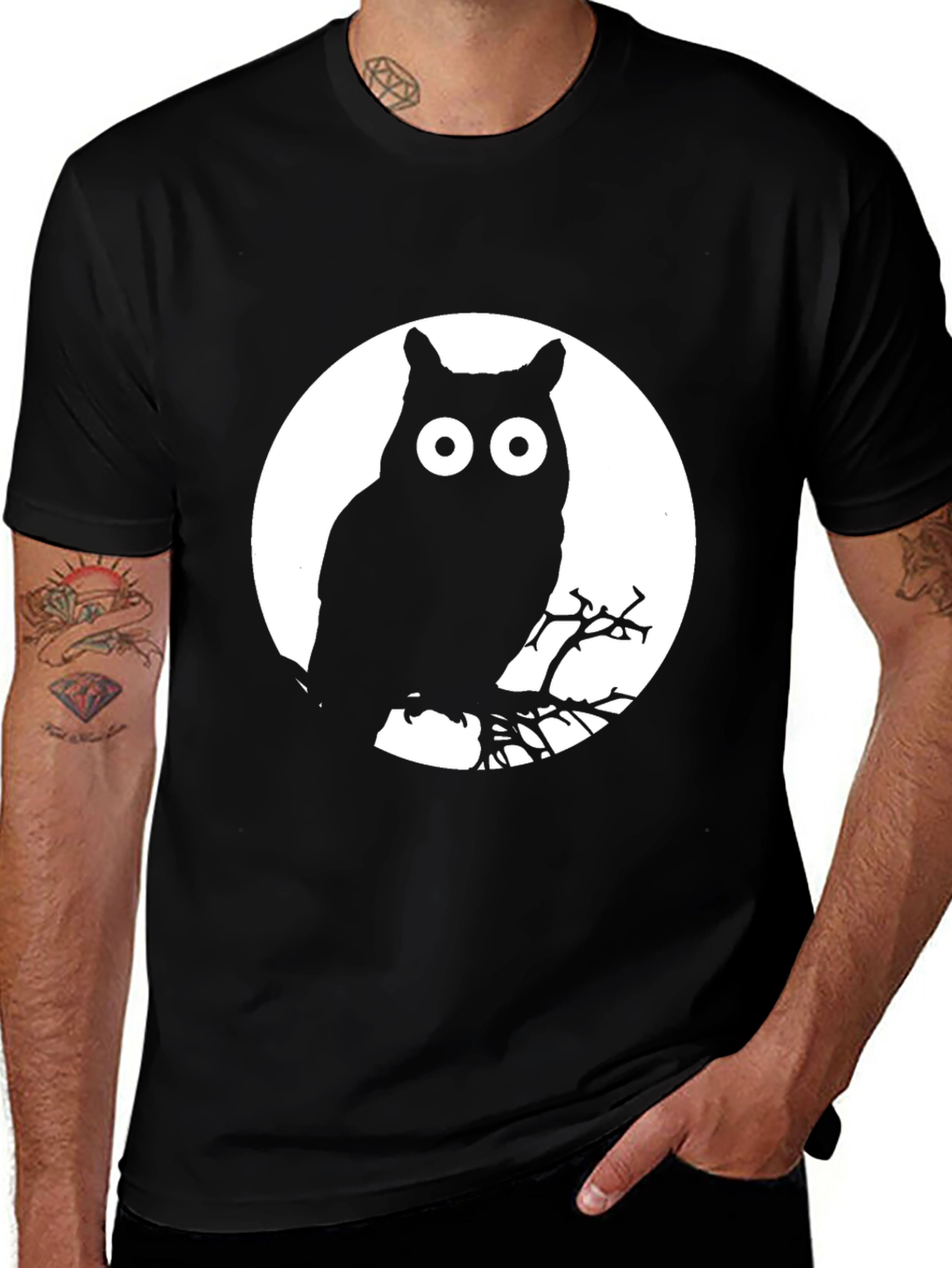 Variant 15 of Owl Moon Graphic Tee - Black Cotton T-Shirt