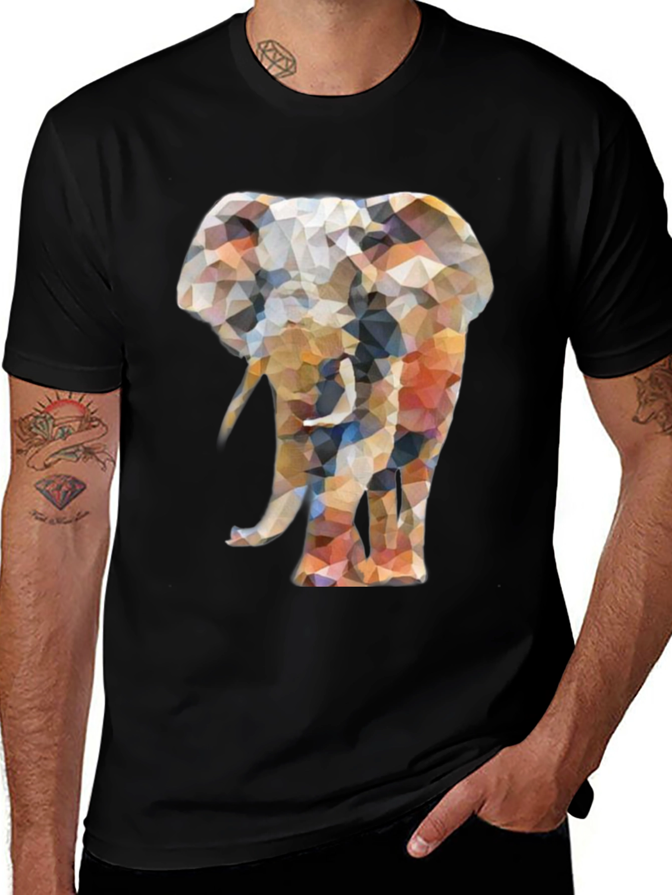 Variant 29 of Geometric Elephant Graphic Print Black T-Shirt