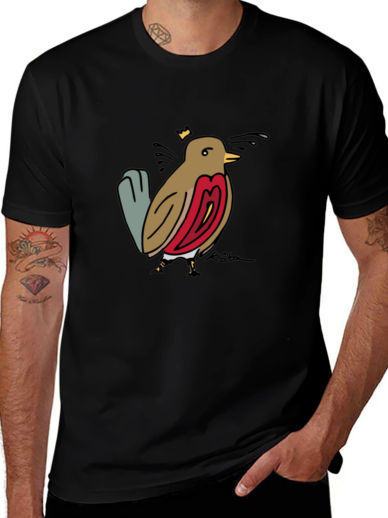 Variant 9 of Bird Graphic Tee - Black Casual T-Shirt