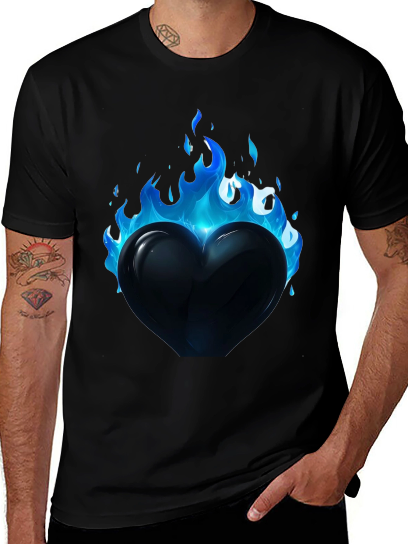 Variant 6 of Flaming Heart Graphic Tee - Cool Blue Flames