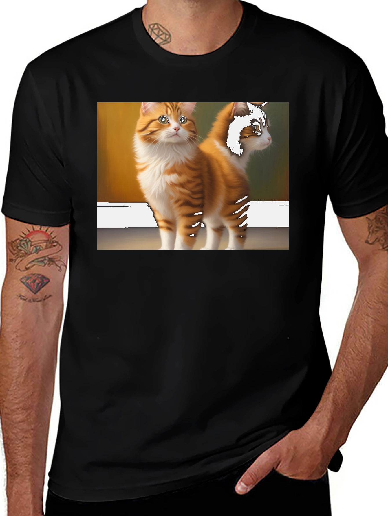 Variant 13 of Cat Graphic Tee - Men's Black T-Shirt