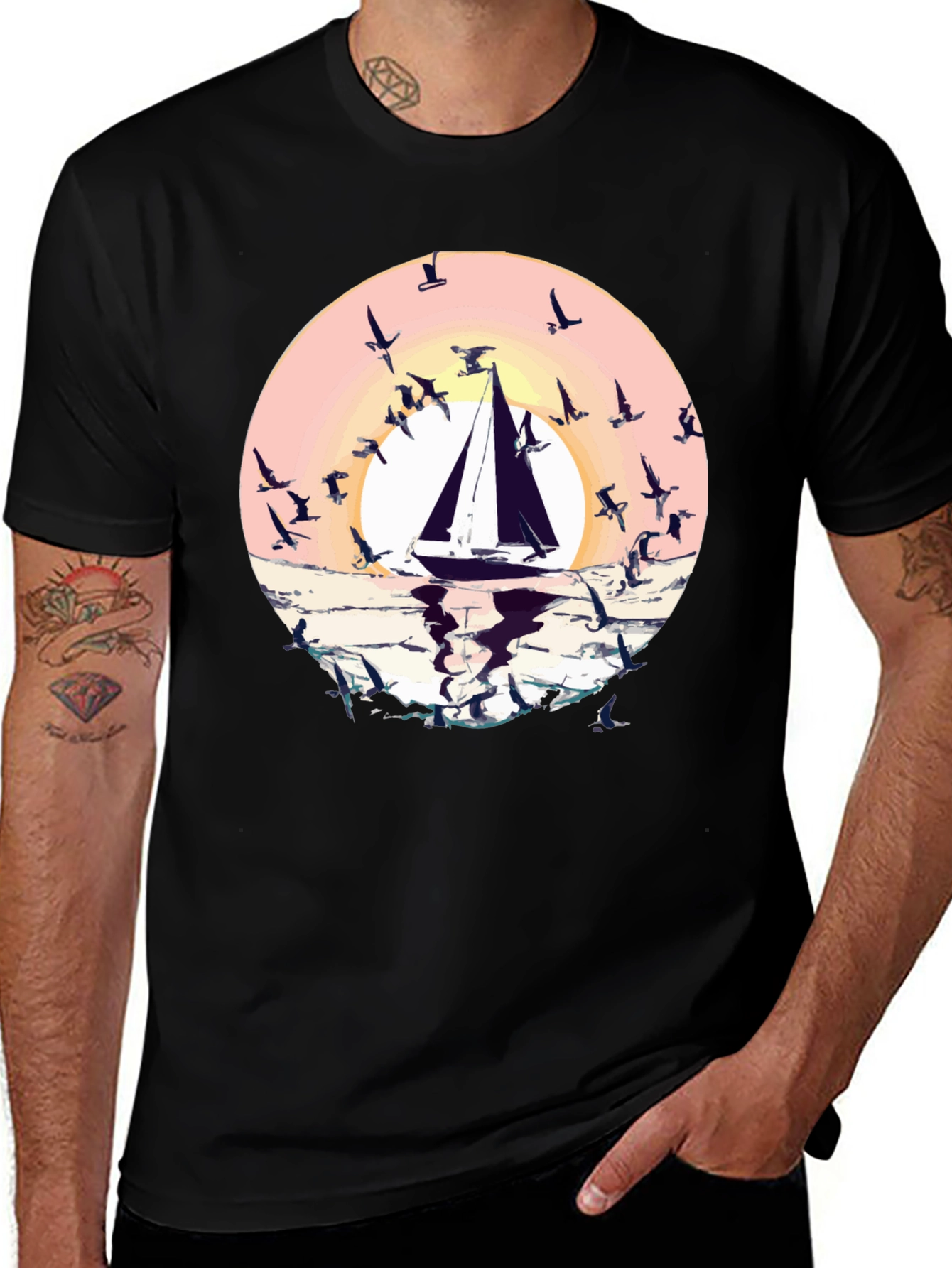 Variant 17 of Sailboat Sunset Graphic Tee - Black