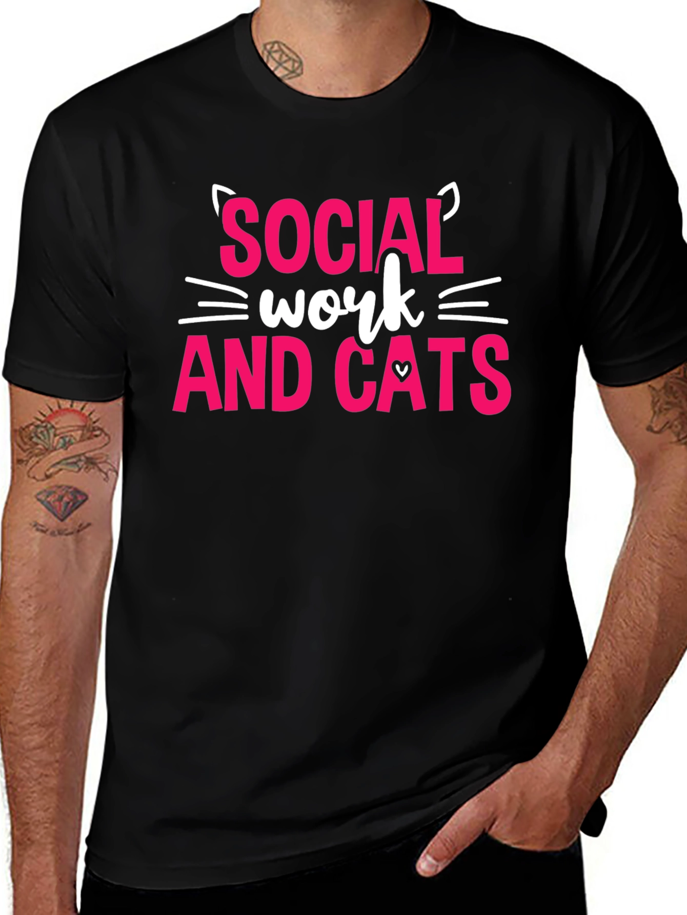 Variant 28 of Social Work and Cats T-Shirt Black Cotton