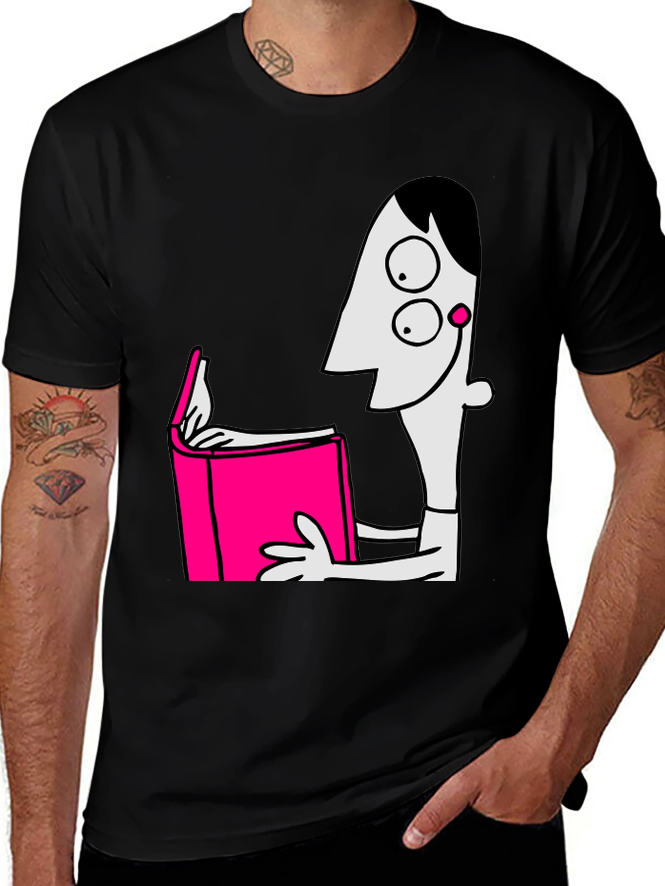 Variant 2 of Cartoon Bookworm Graphic Tee - Unique Reading Shirt