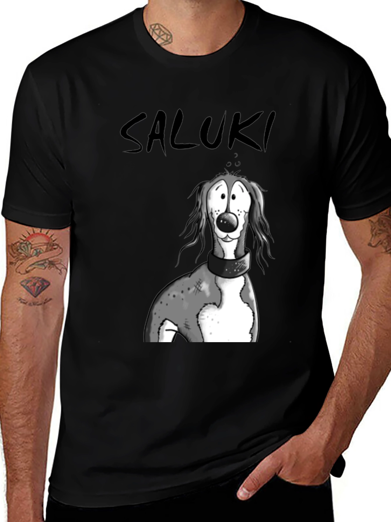 Variant 25 of Saluki Dog Cartoon Graphic Tee - Black