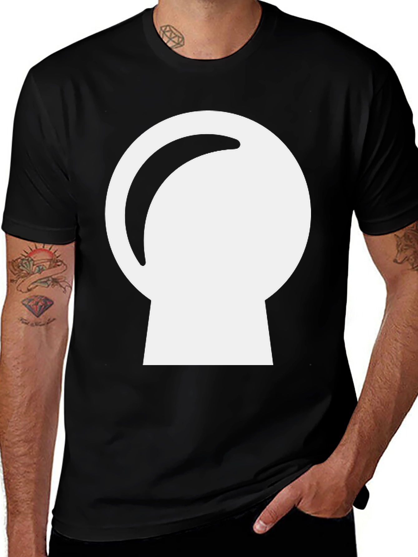 Variant 26 of Minimalist Keyhole Graphic Tee - Soft Black Cotton
