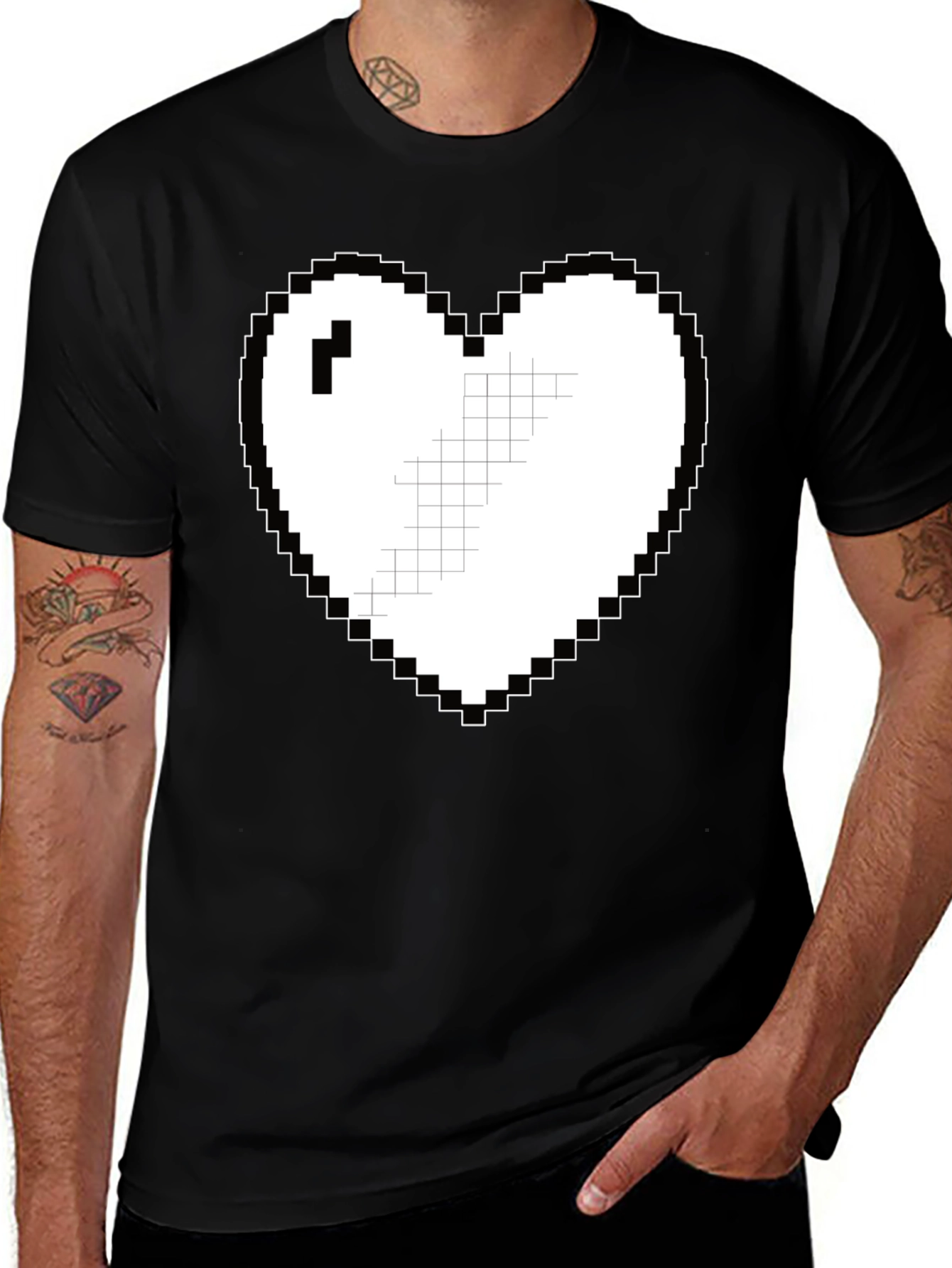 Variant 16 of Pixel Heart Graphic Tee - Casual Black T-Shirt