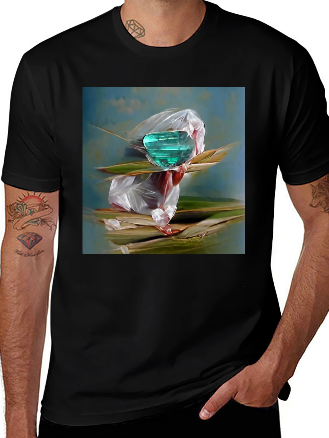 Artistic T-Shirt: Emerald Gem in Modern Art Design