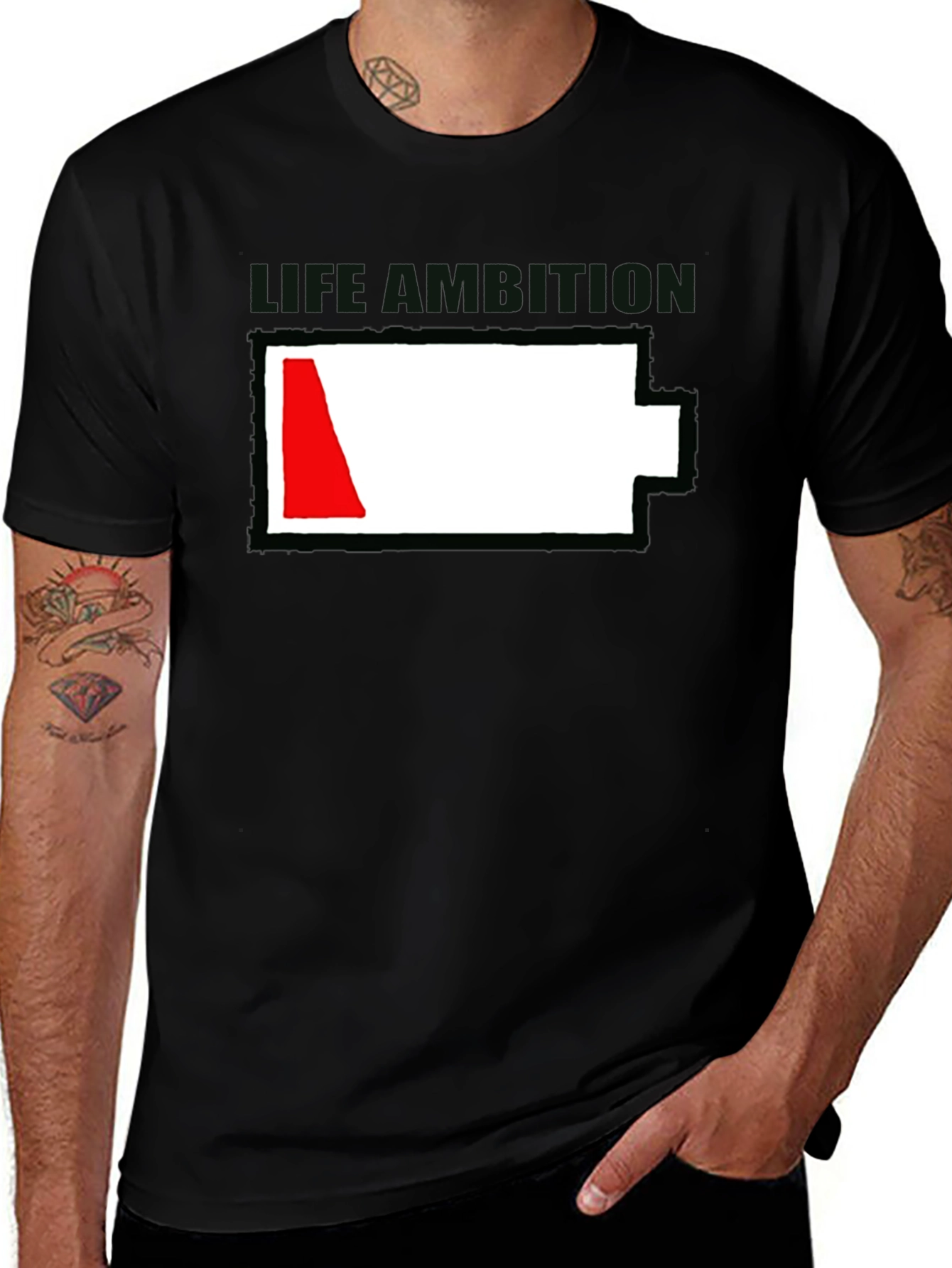 Variant 14 of Low on Ambition Black T-Shirt - Funny Graphic Tee