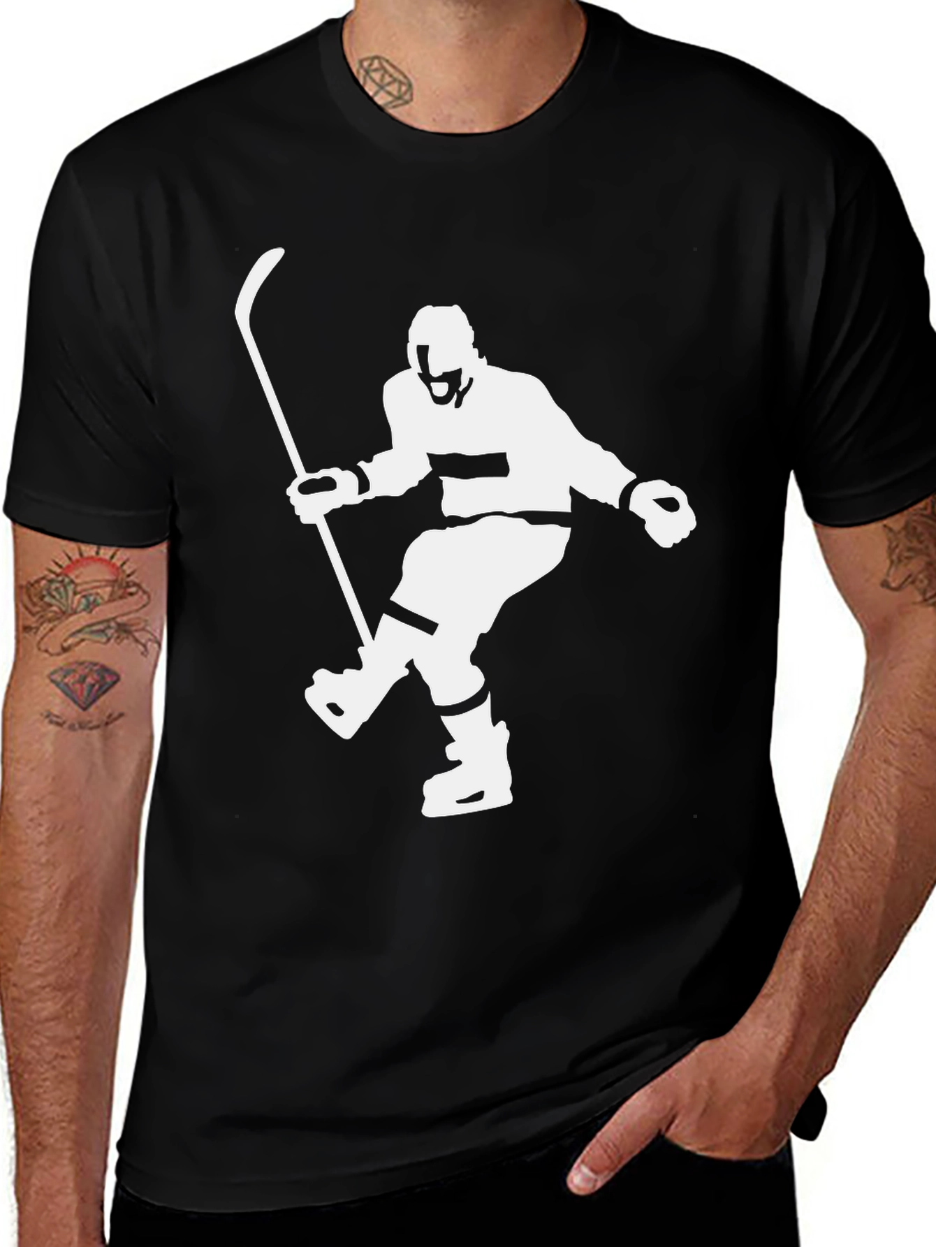 Variant 14 of Hockey Player Graphic Tee - Black Cotton T-Shirt