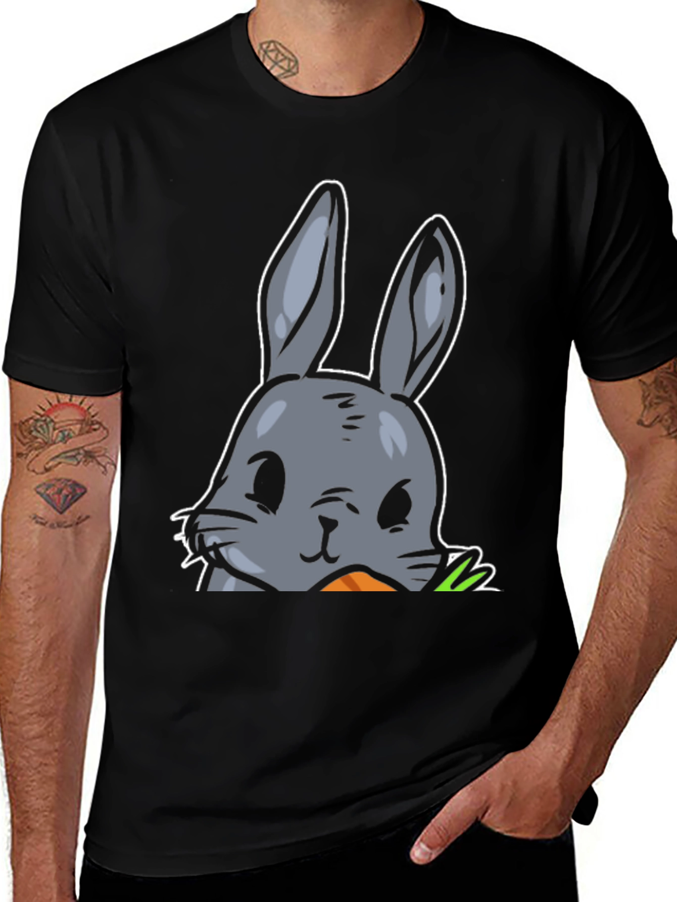 Variant 7 of Cute Rabbit Graphic Tee - Black Cotton Blend