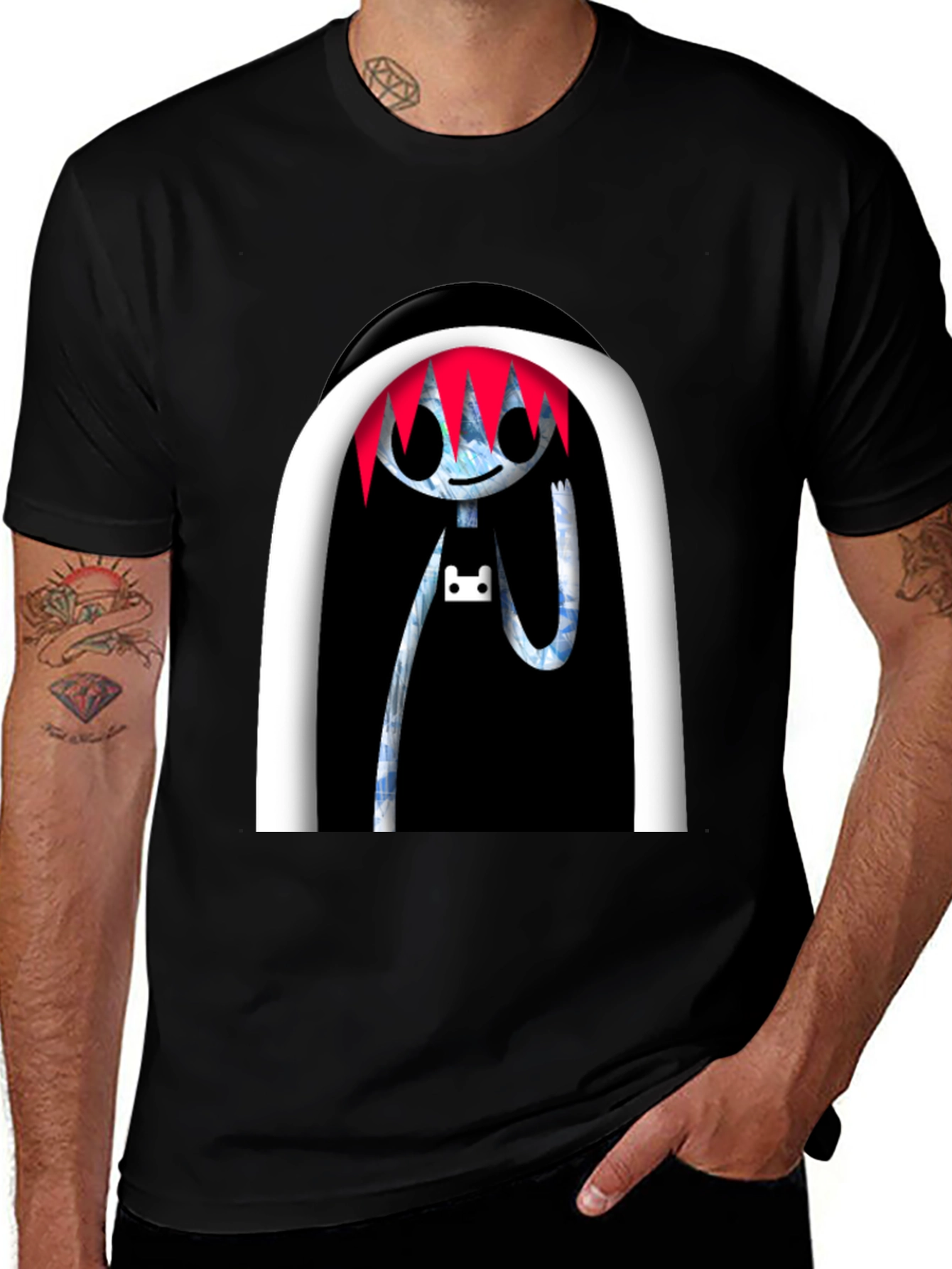 Variant 25 of Cartoon Character Graphic Print Black Tee
