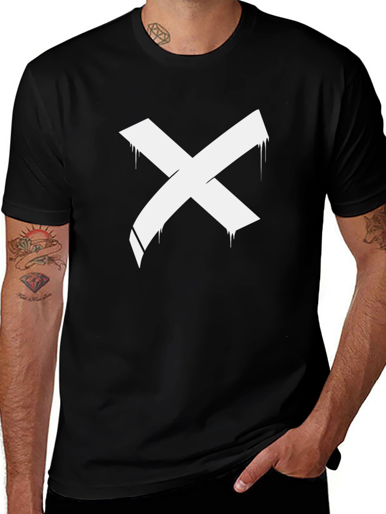 Variant 18 of Black T-Shirt with White 'X' Graphic