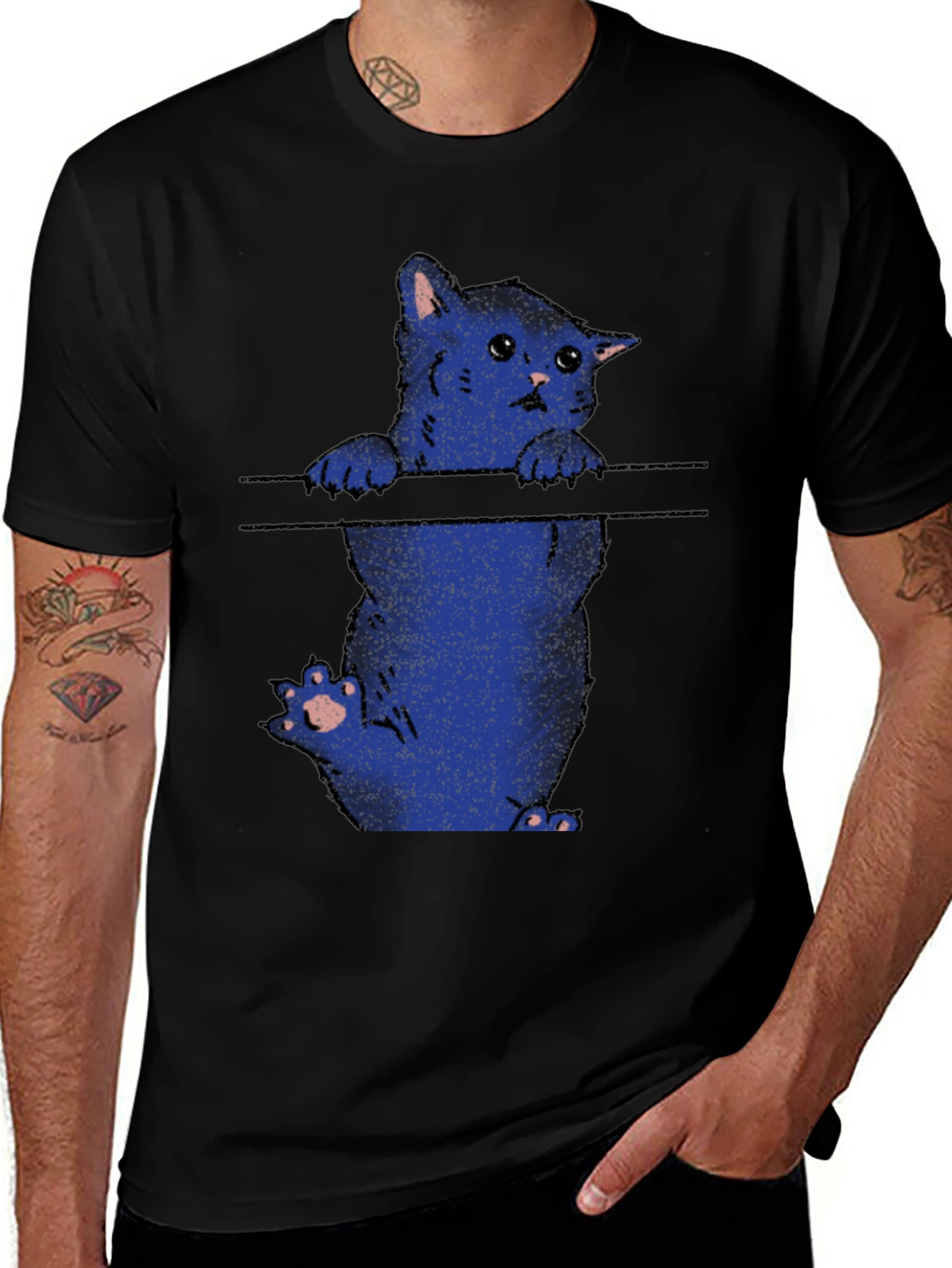 Variant 12 of Sad Cat T-Shirt - Black Crew Neck Graphic Tee