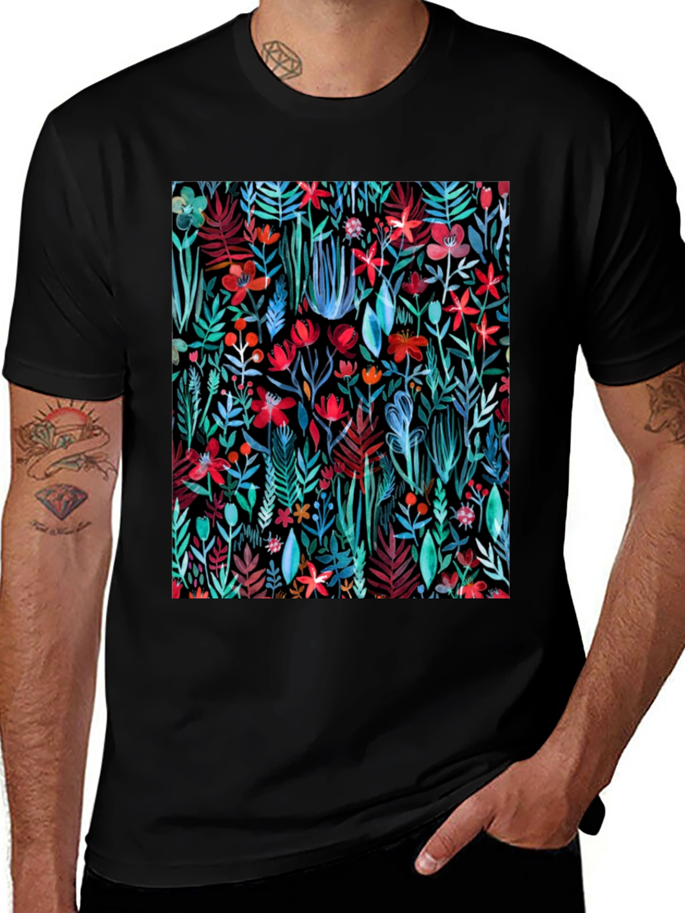 Variant 16 of Floral Print Black T-Shirt
