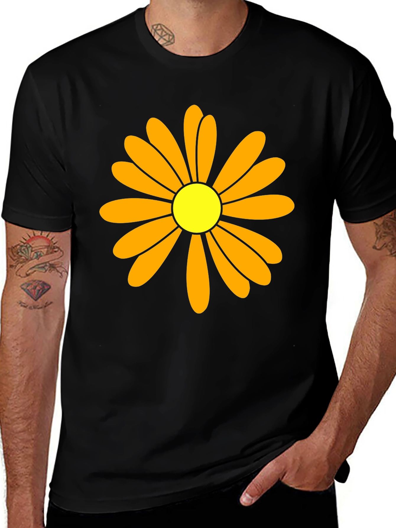 Variant 12 of Daisy Flower Graphic Tee - Black Cotton T-Shirt