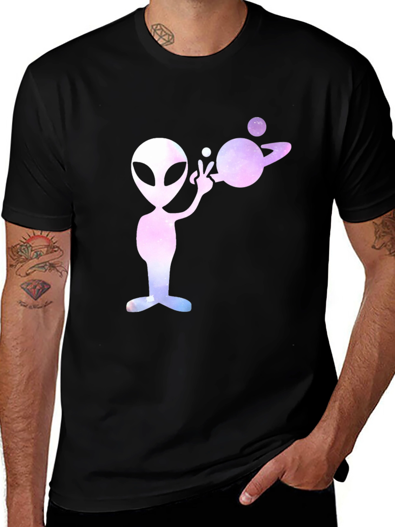 Variant 13 of Alien Planet Graphic Tee - Black Cotton T-Shirt