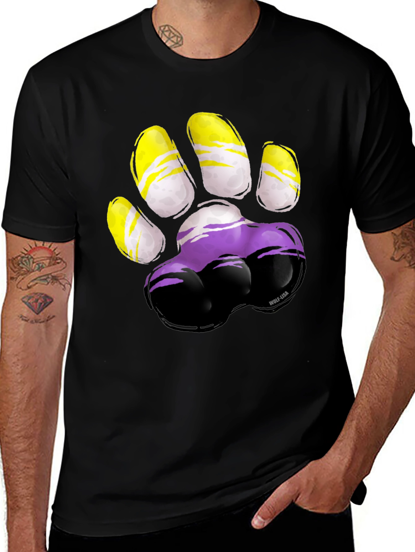 Variant 29 of Nonbinary Pride Paw Print T-Shirt - Black