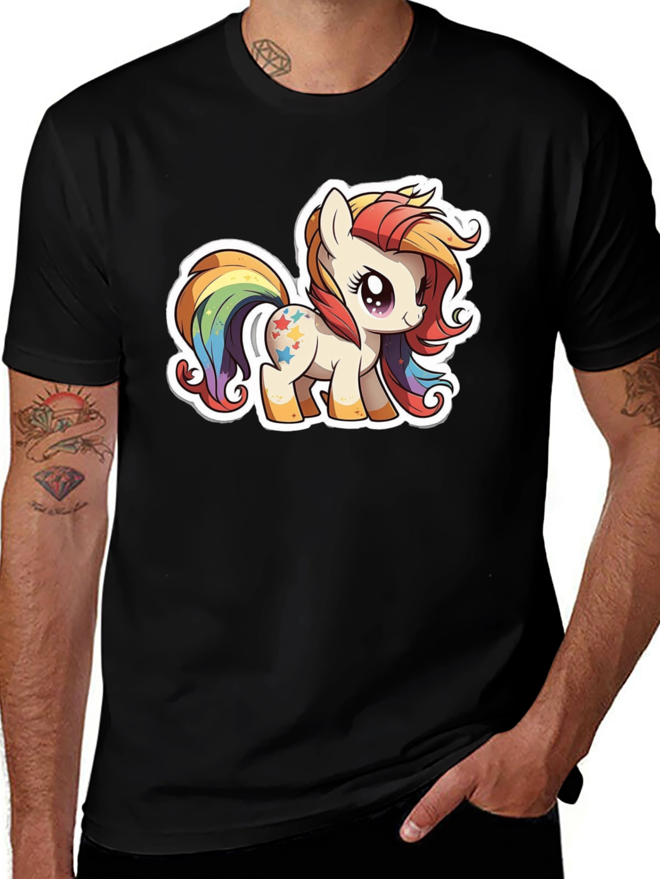 Variant 28 of Cartoon Pony Graphic T-Shirt - Black Cotton Tee
