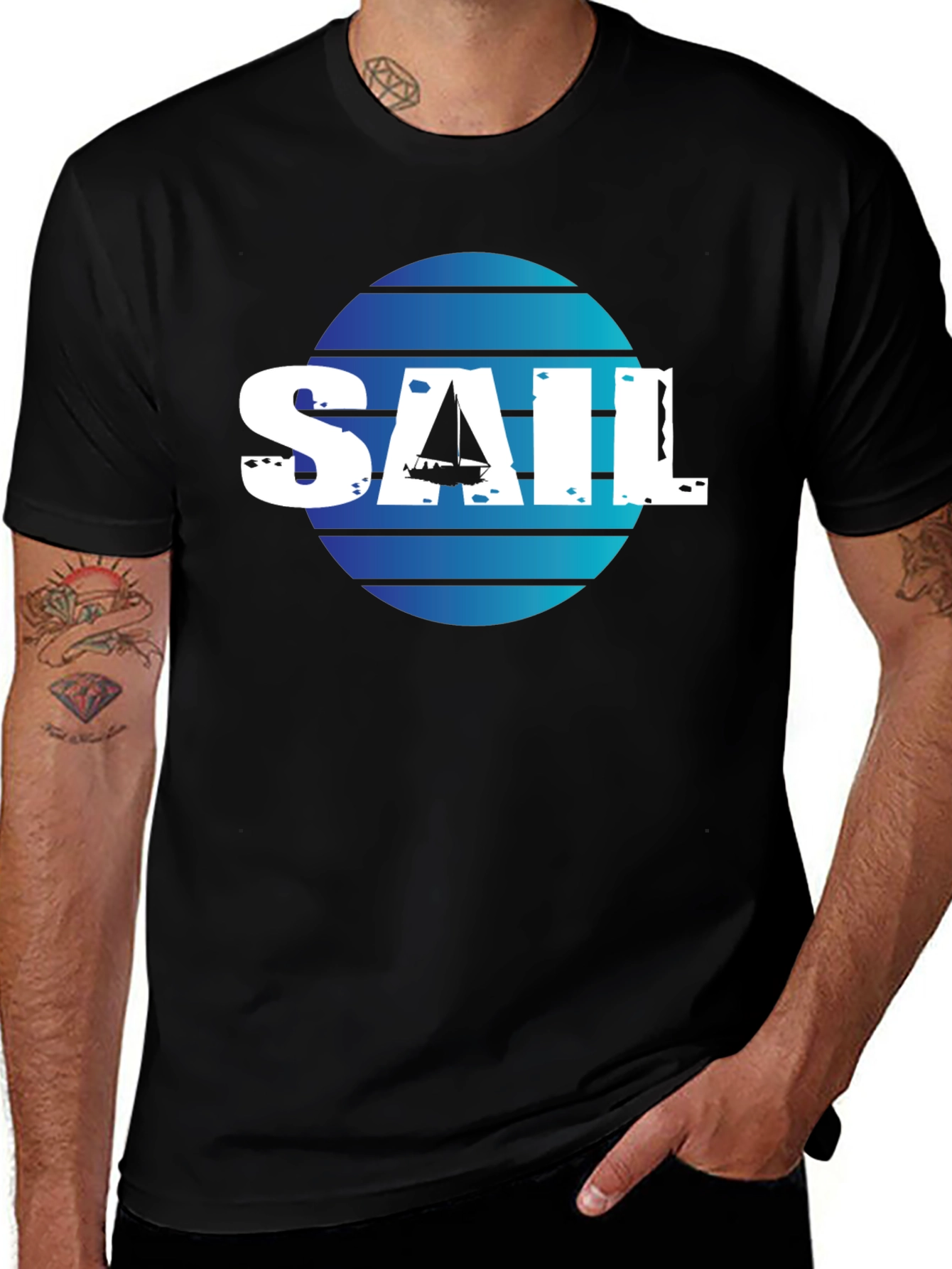 Variant 7 of Sailboat Graphic Tee - Black Cotton T-Shirt