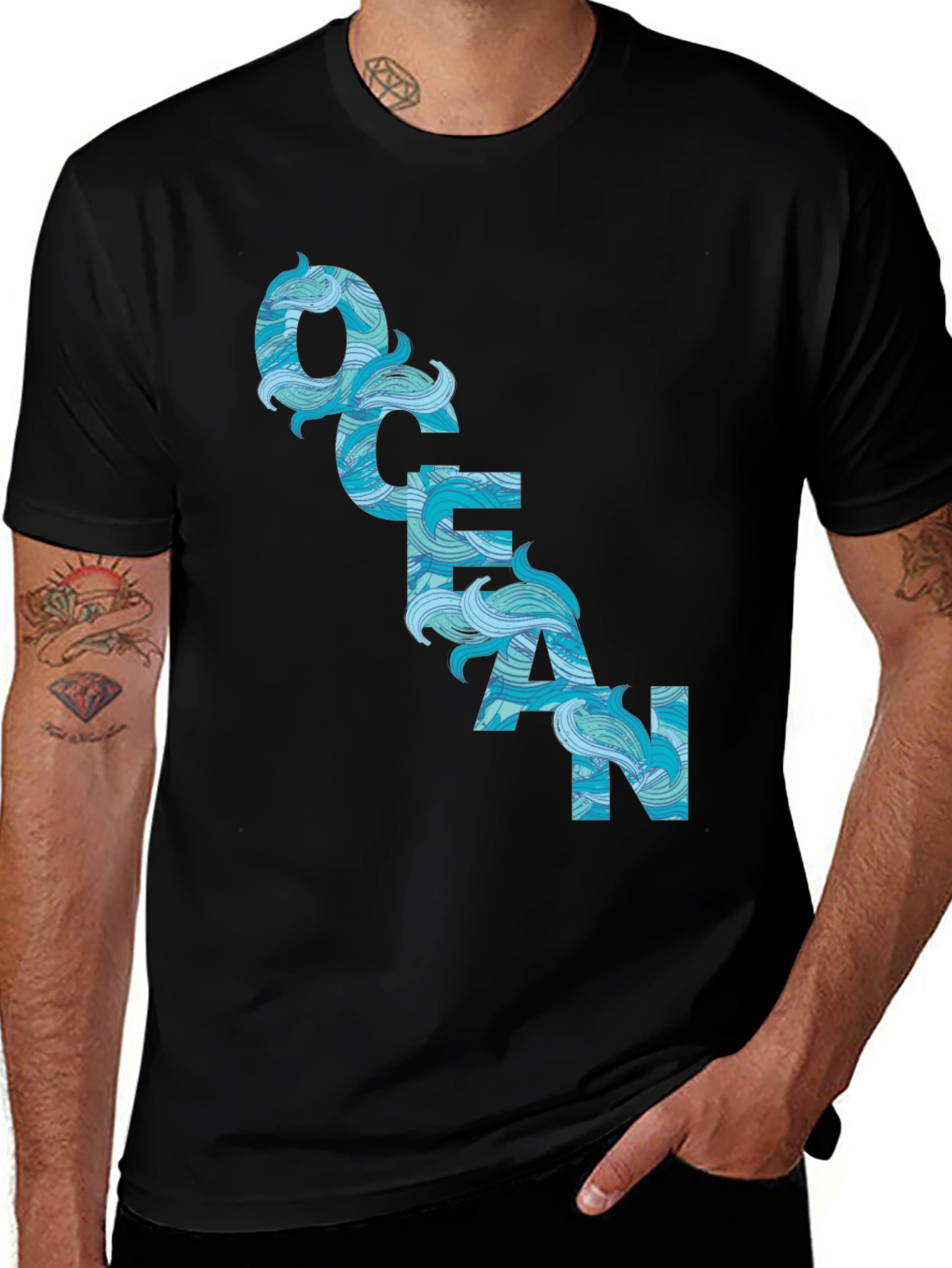 Variant 7 of Ocean Wave Graphic Print Black T-Shirt