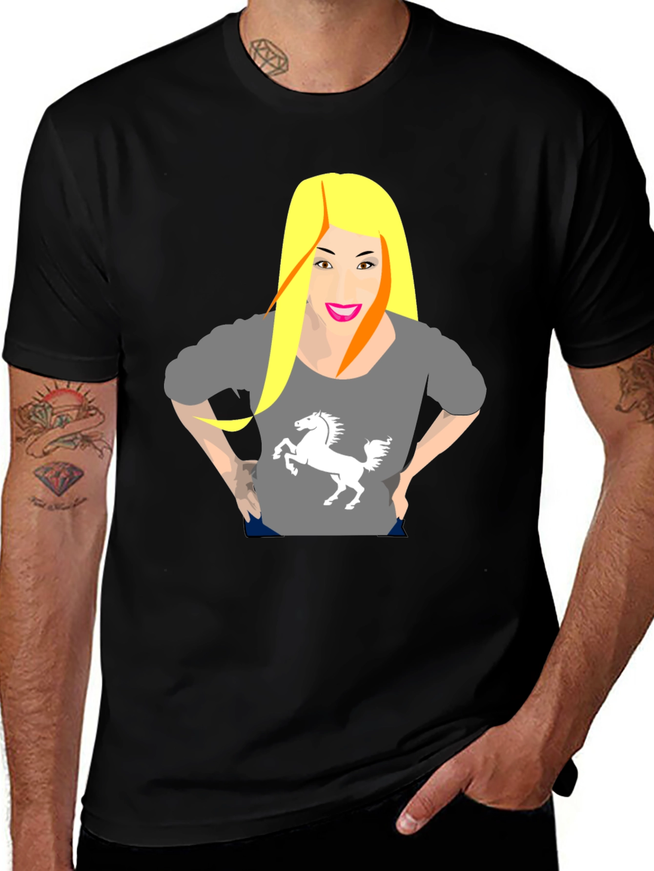 Variant 22 of Novelty Graphic Tee - Woman with Unicorn