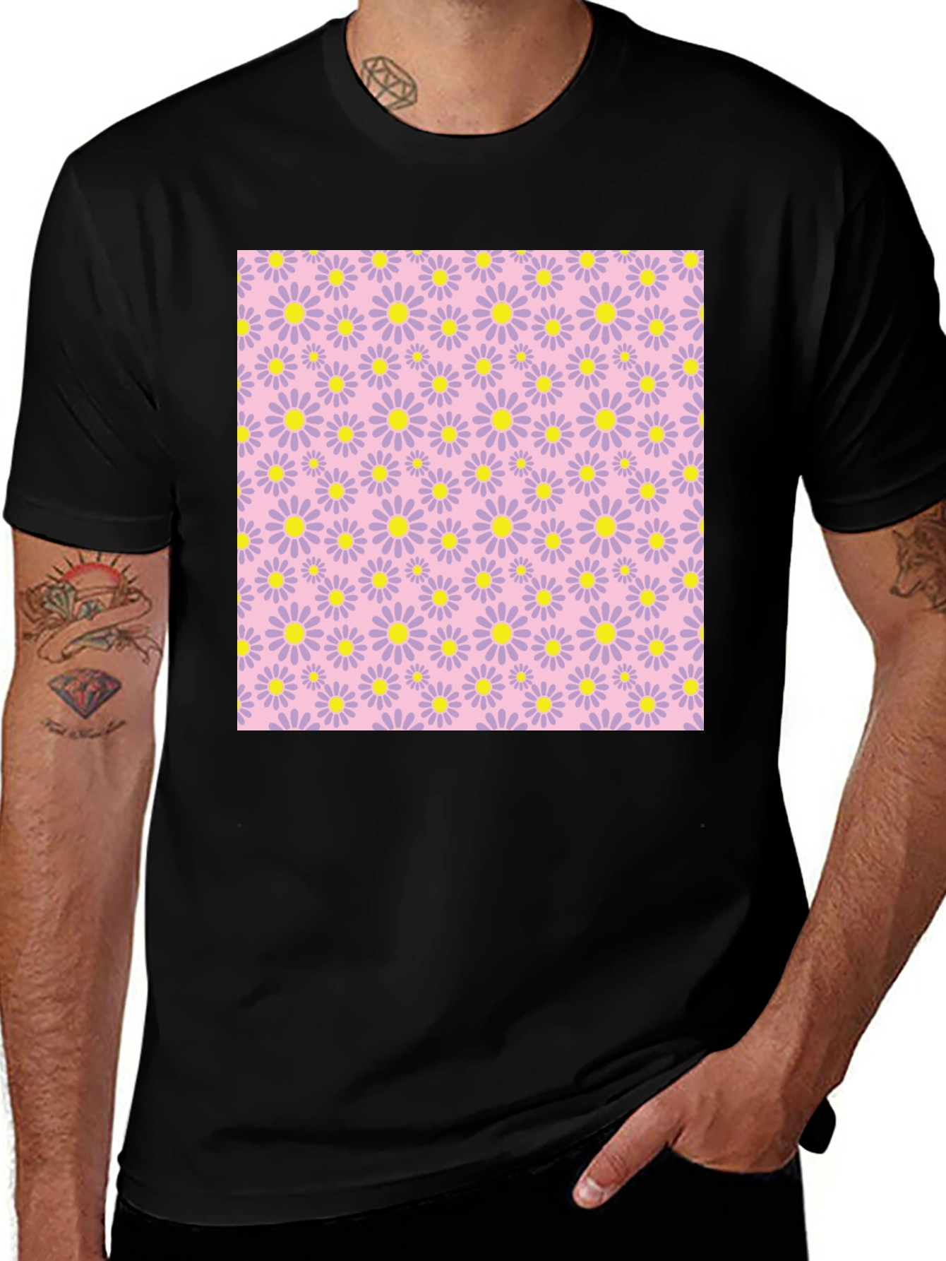 Variant 30 of Floral Patterned Black T-Shirt
