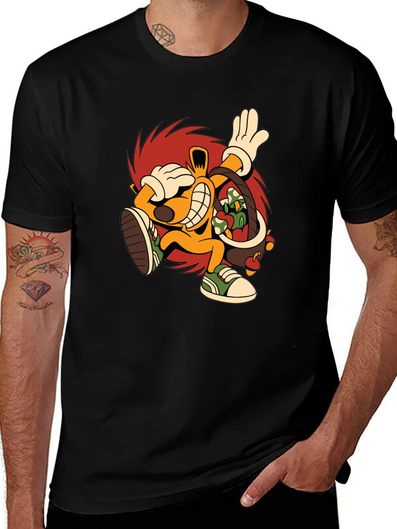 Variant 25 of Cartoon Hedgehog Graphic Black T-Shirt
