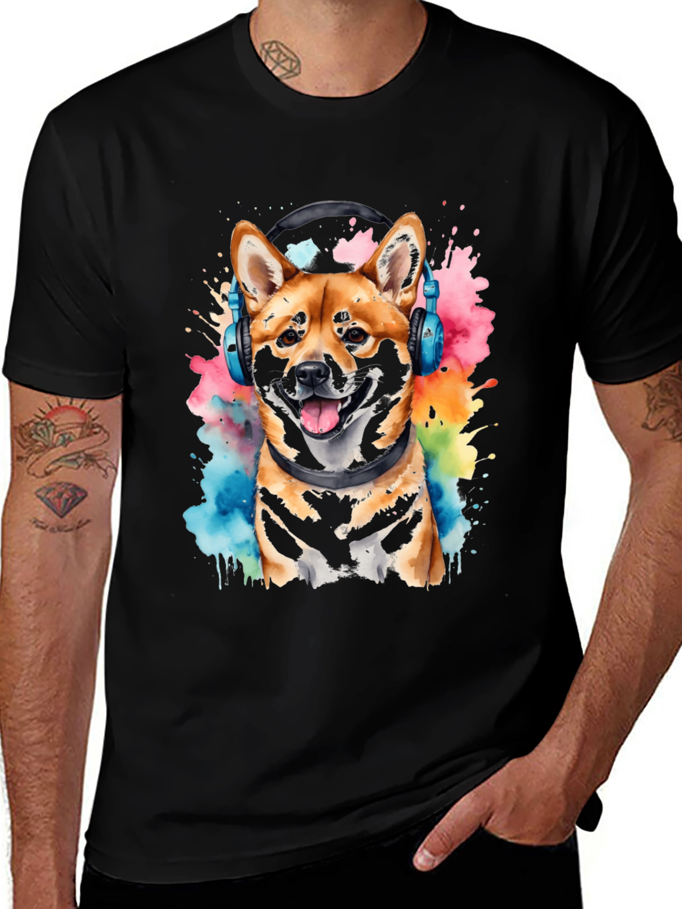 Variant 22 of Dog Wearing Headphones Graphic Tee