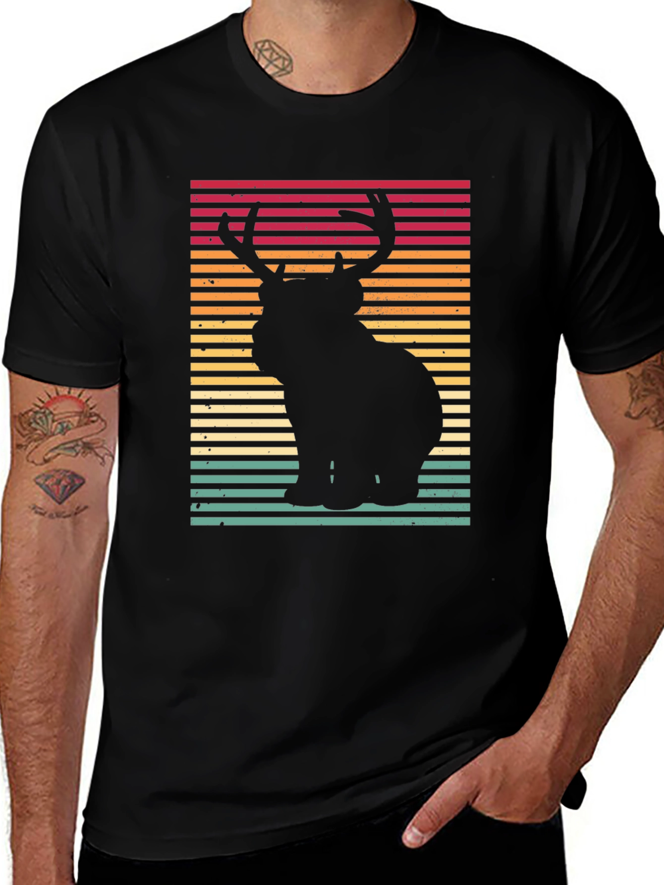 Variant 9 of Retro Bear Deer Graphic Tee - Black