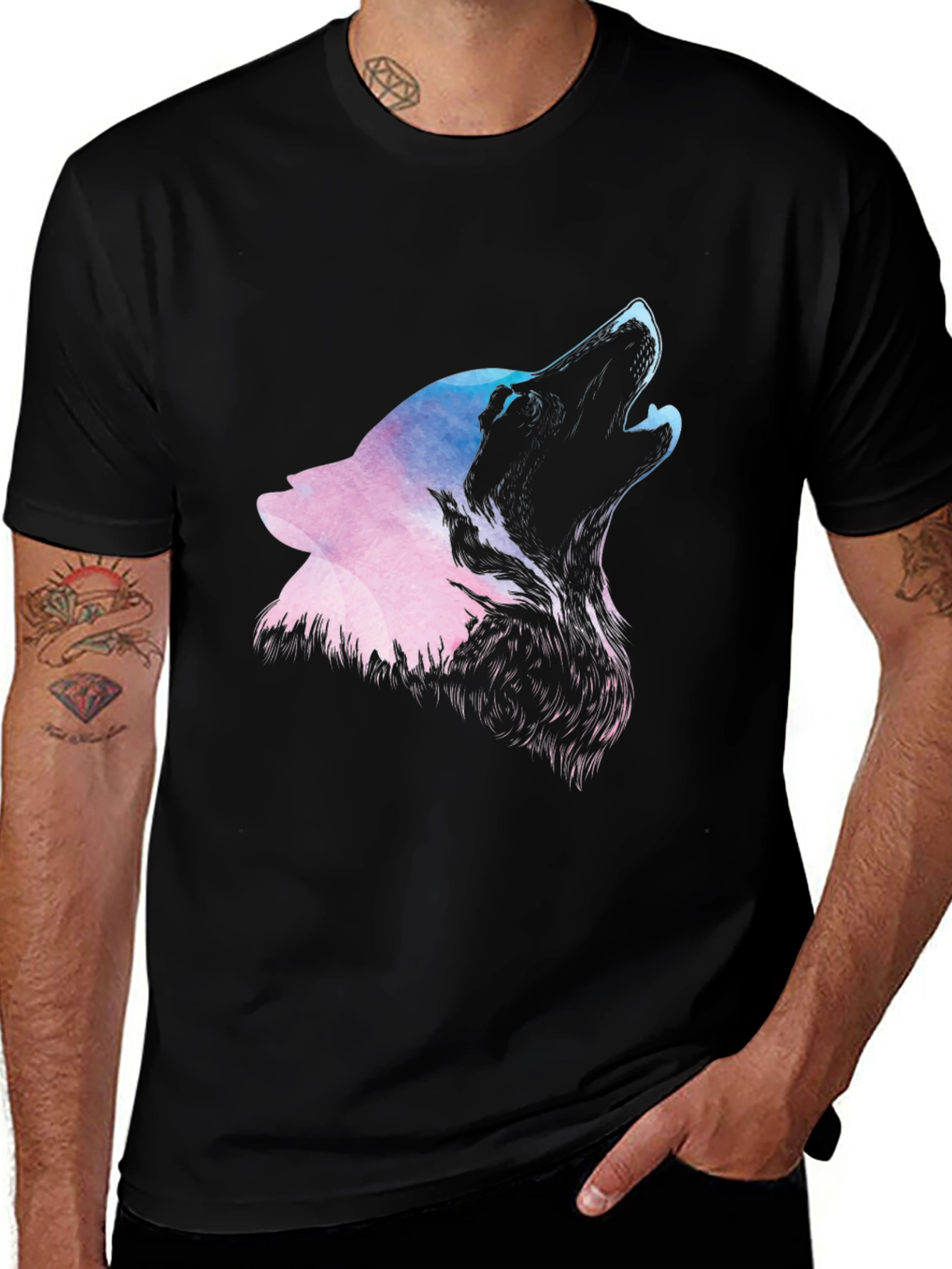 Variant 19 of Wolf Graphic Print Black T-Shirt