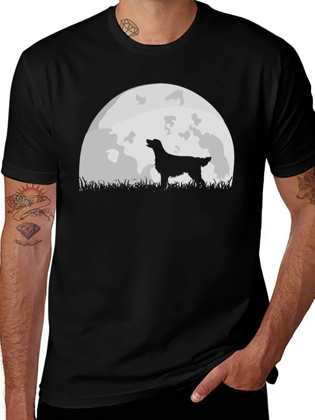 Variant 15 of Dog Howling at Moon Graphic Tee - Black