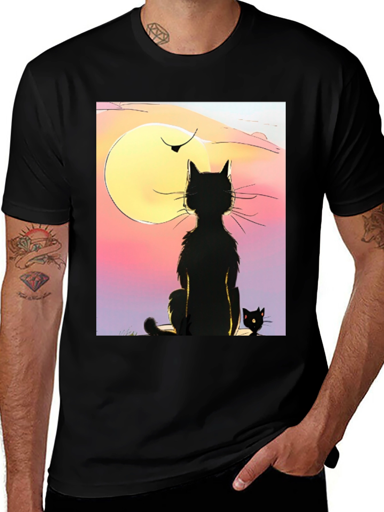 Variant 14 of Black Cat Silhouette Graphic T-Shirt