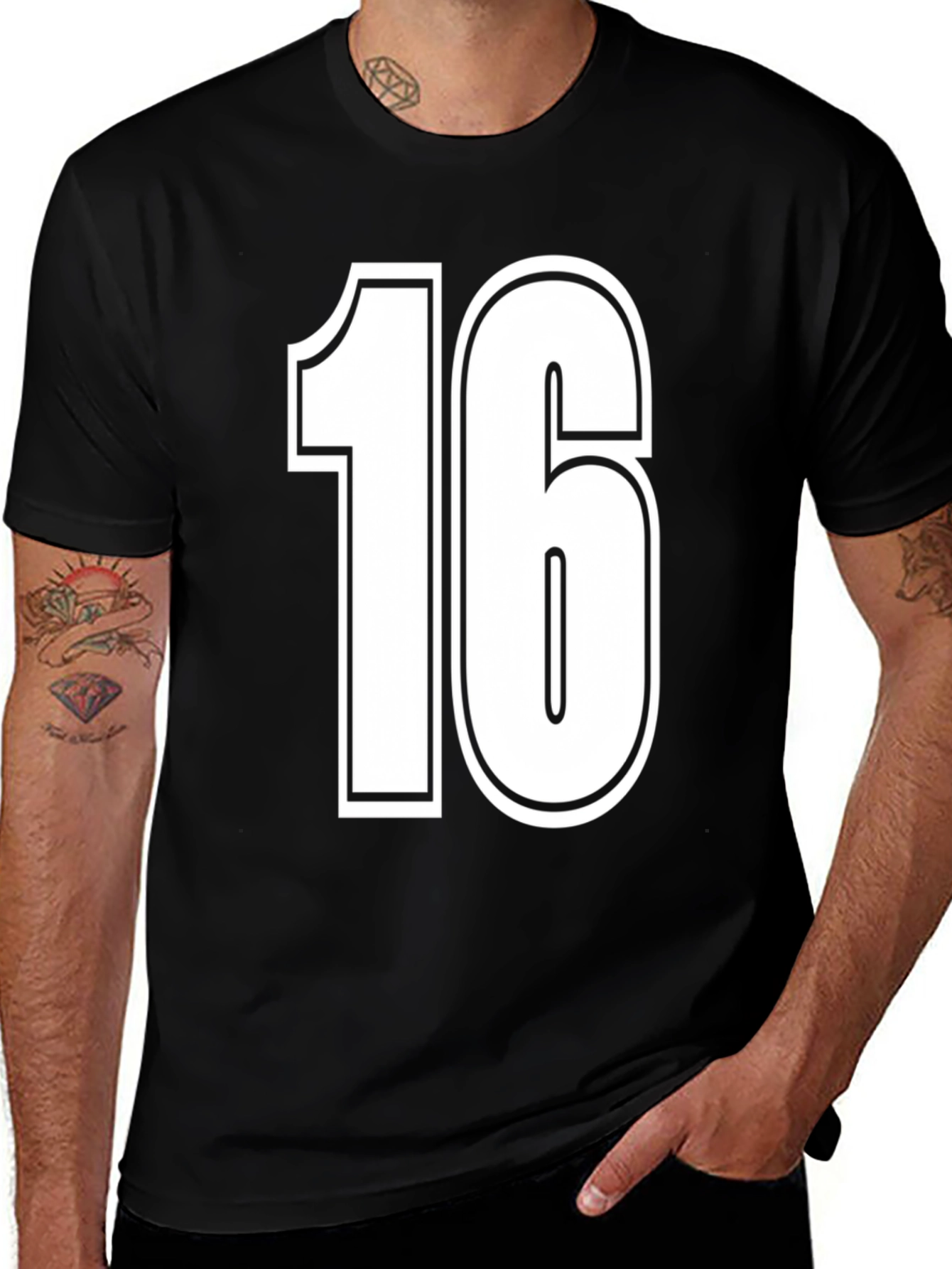 Variant 24 of Number 16 Graphic T-Shirt - Classic Black Tee