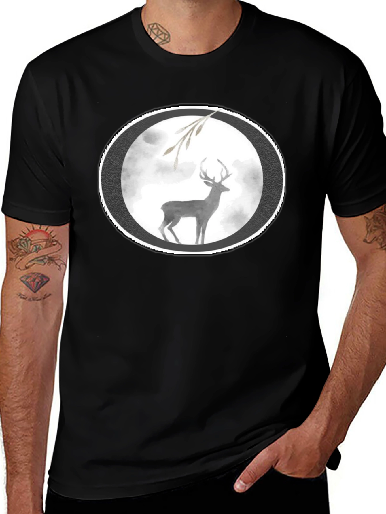 Variant 8 of Deer Graphic Black T-Shirt