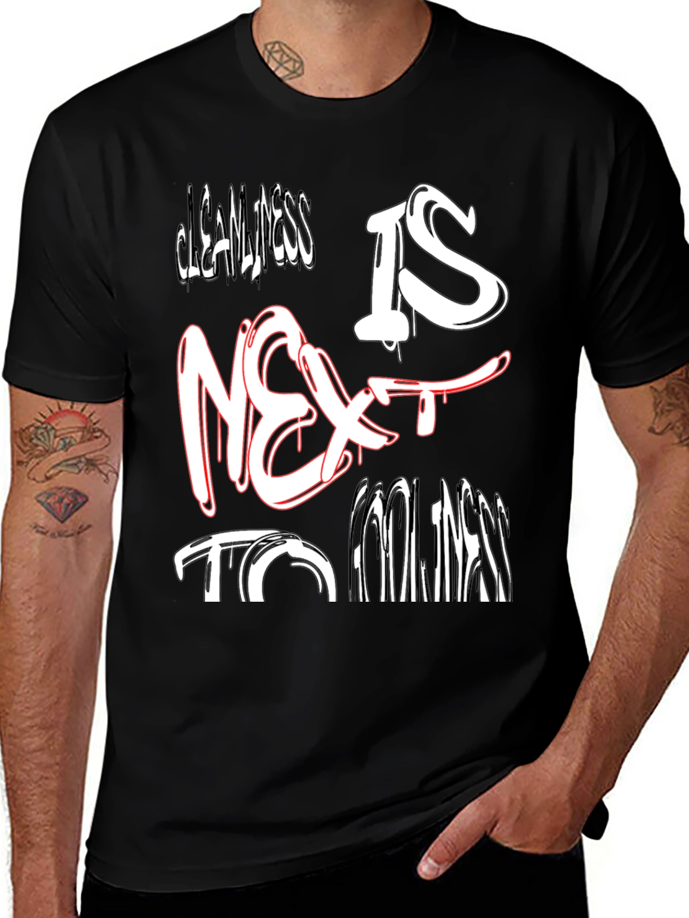 Variant 11 of Cleanliness is Next to Foolishness Black Tee