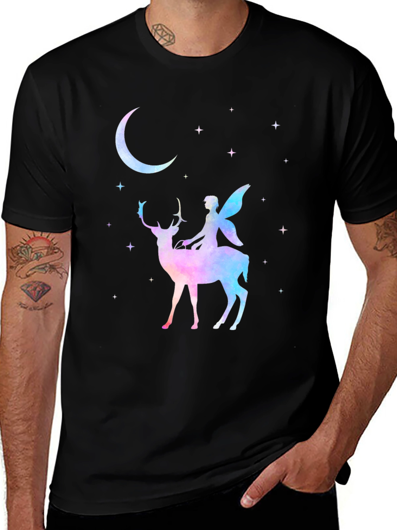 Variant 20 of Fantasy Deer & Fairy Black T-Shirt