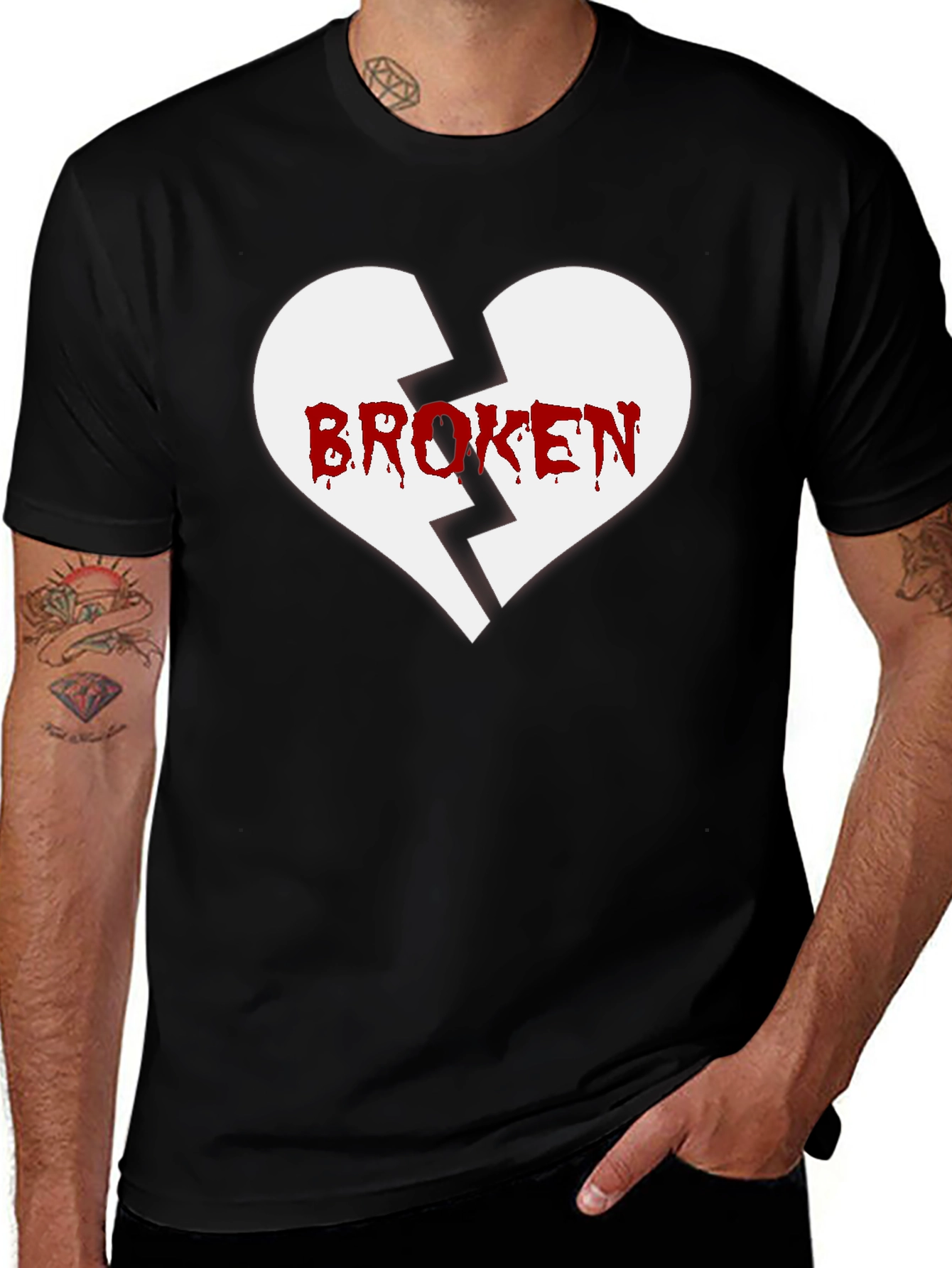 Black Broken Heart Graphic Tee - Men's Black T-Shirt main image