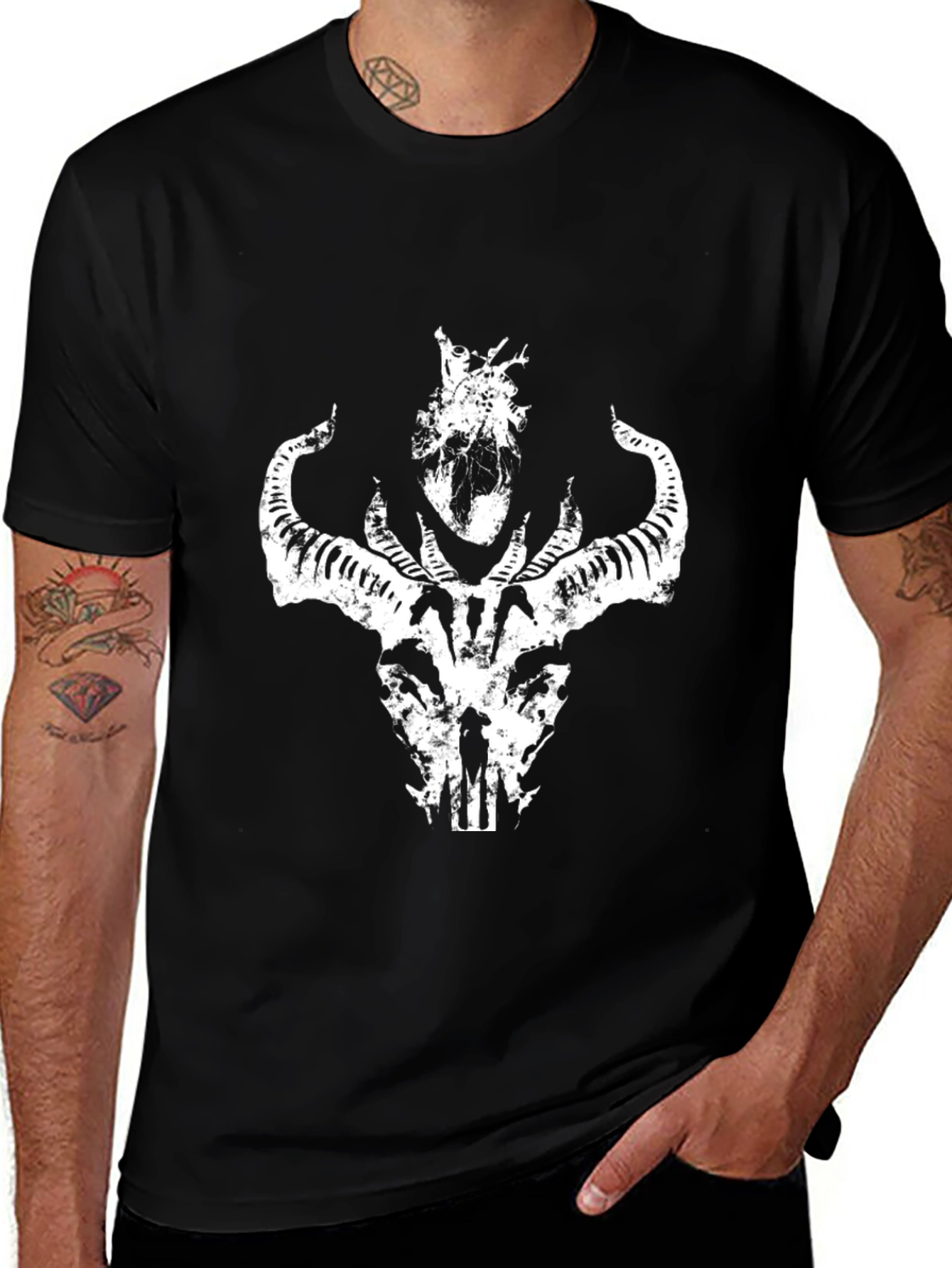 Variant 9 of Skull & Heart Graphic Tee - Men's Black T-Shirt