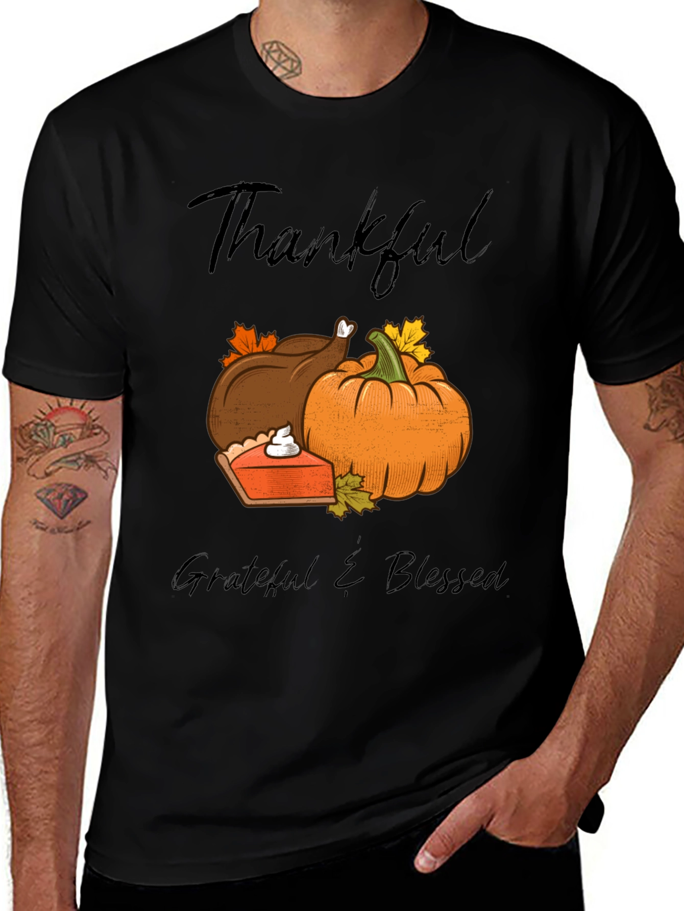 Thanksgiving T-Shirt: Thankful Grateful Blessed